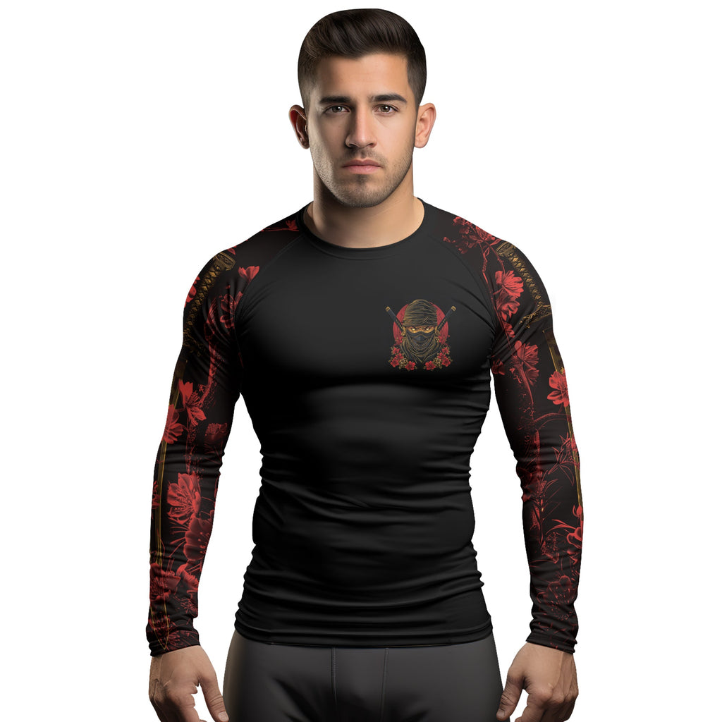 Rashninja Ninja Crimson Blossom Men's Long Sleeve Rash Guard