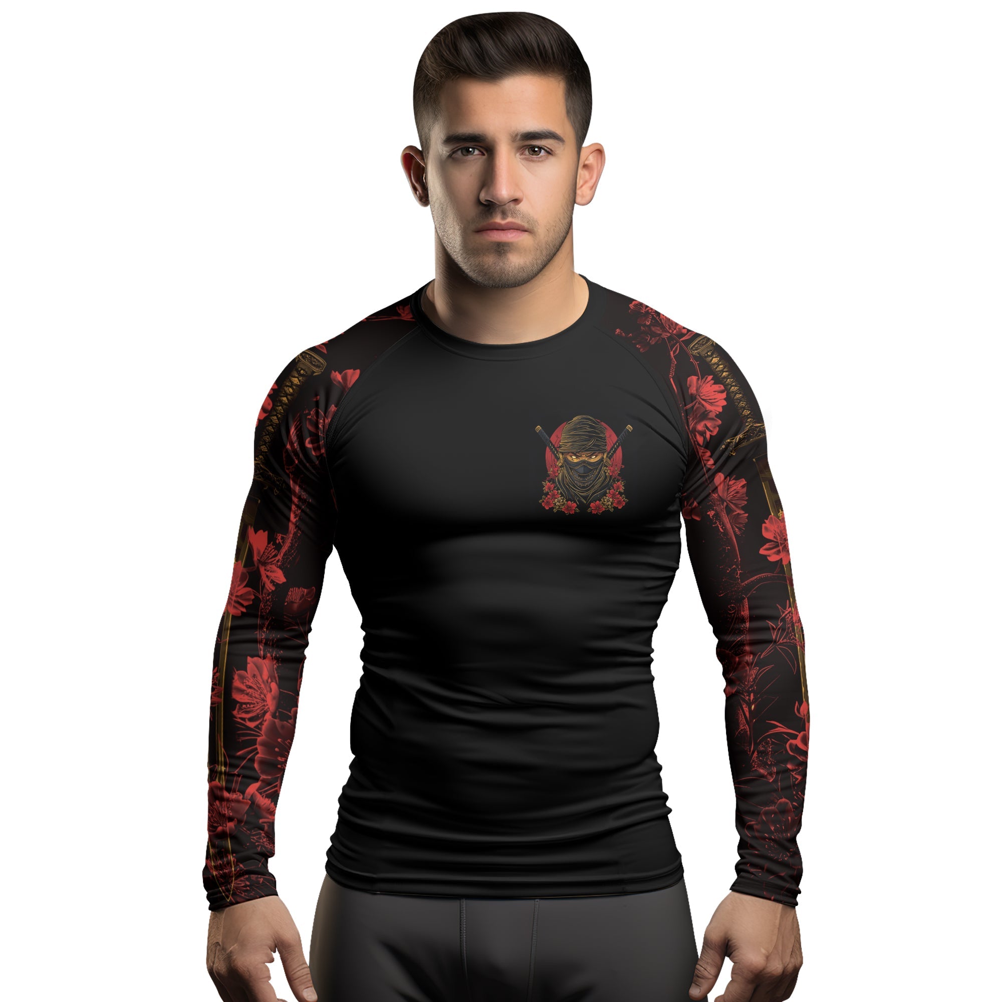 Rashninja Ninja Crimson Blossom Men's Long Sleeve Rash Guard