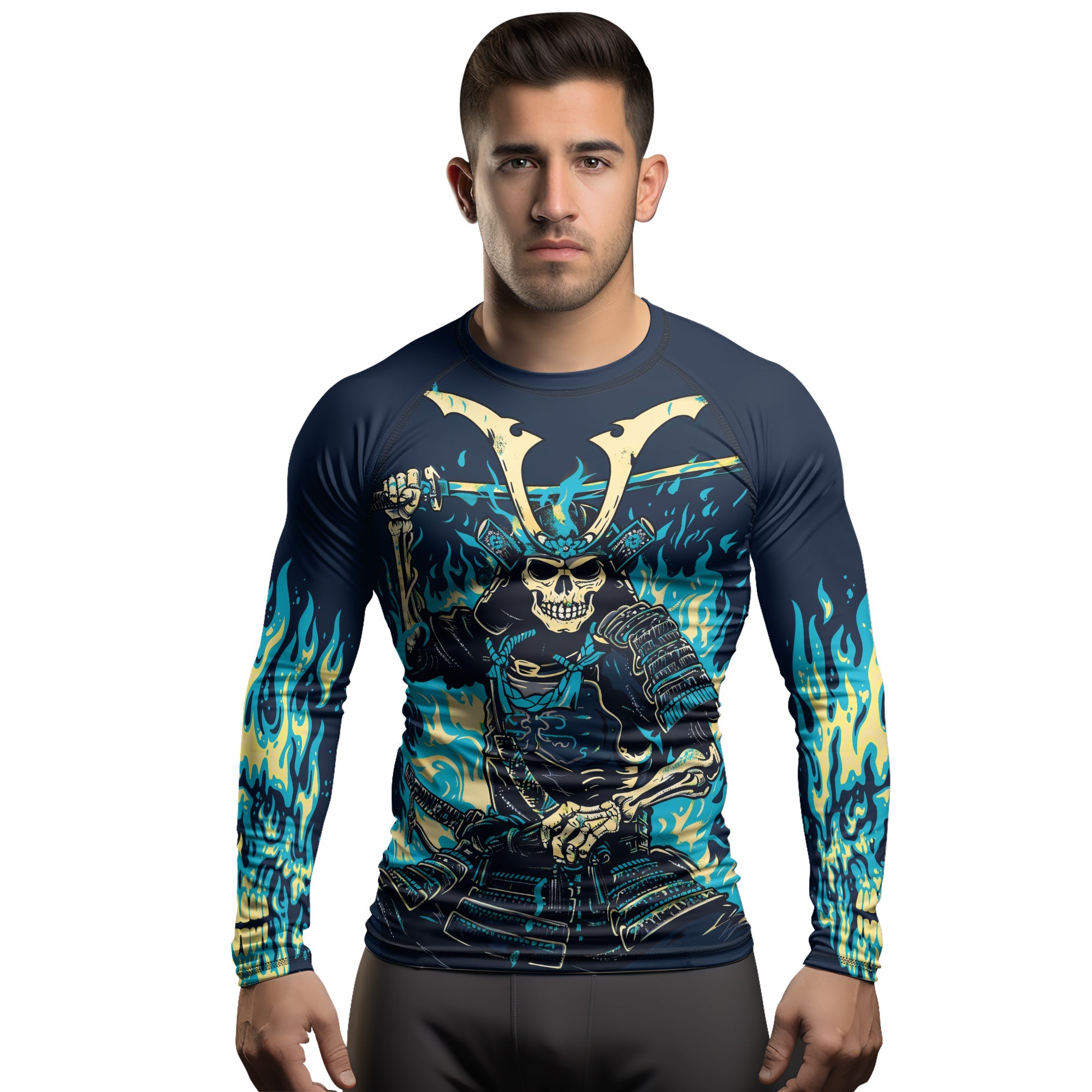 Rashninja Samurai Skull Inferno Men's Long Sleeve Rash Guard