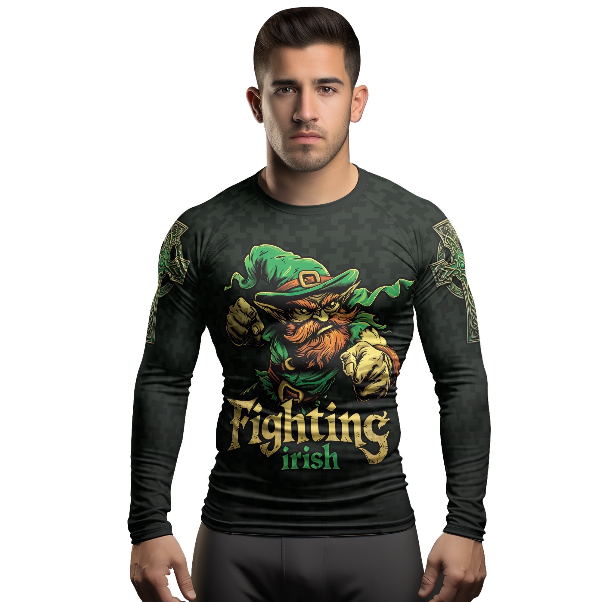 Rashninja Fighting Irish Leprechaun Men's Long Sleeve Rash Guard