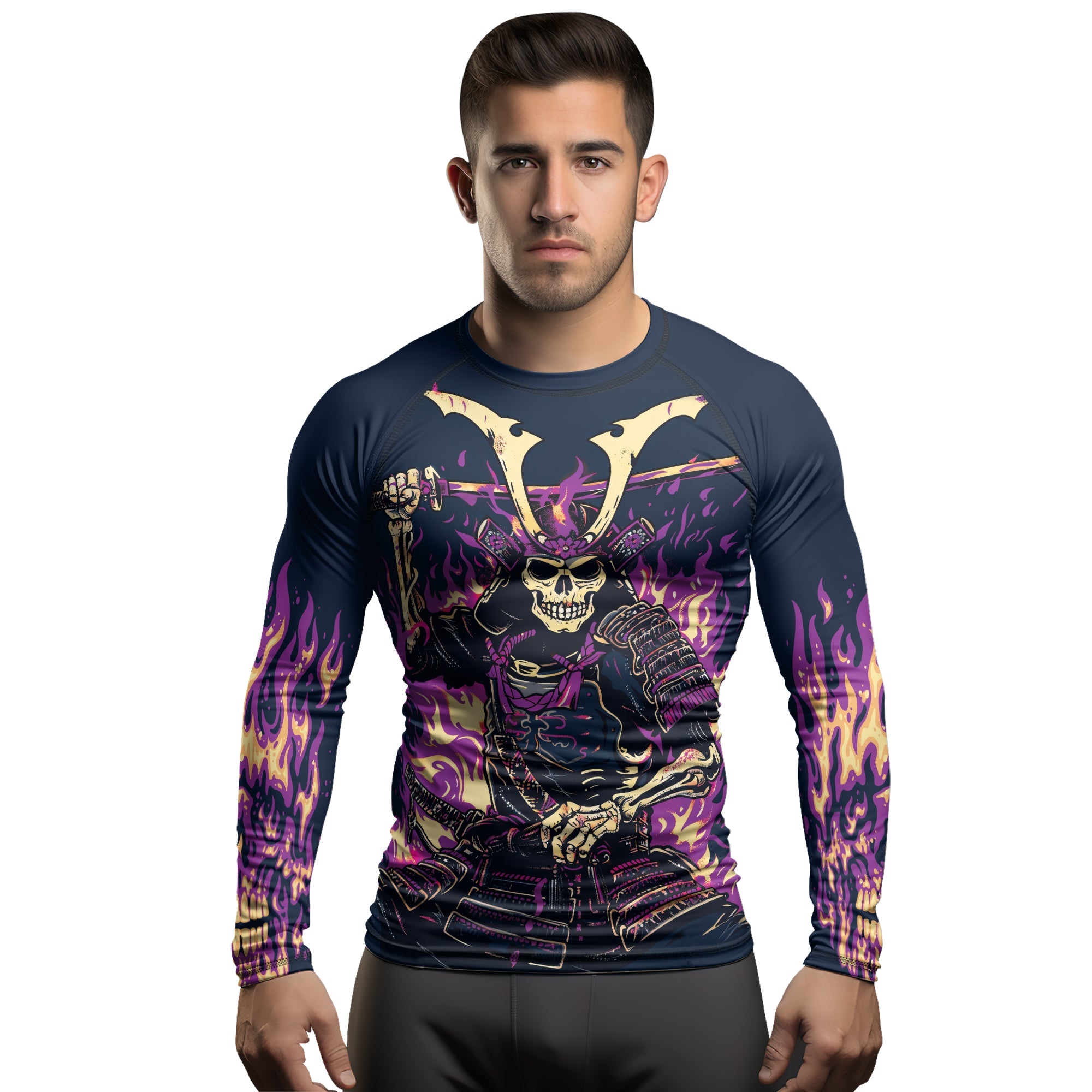 Rashninja Samurai Skull Inferno Men's Long Sleeve Rash Guard