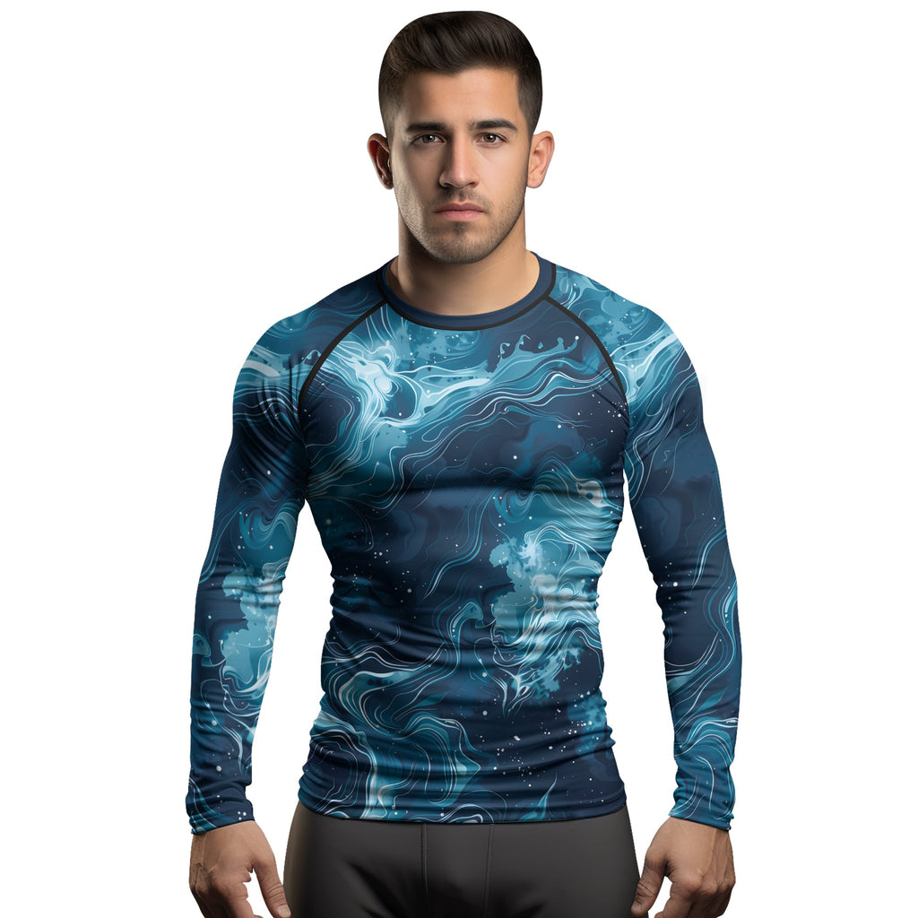 Rashninja Cyber Storm Blue Men's Long Sleeve Rash Guard