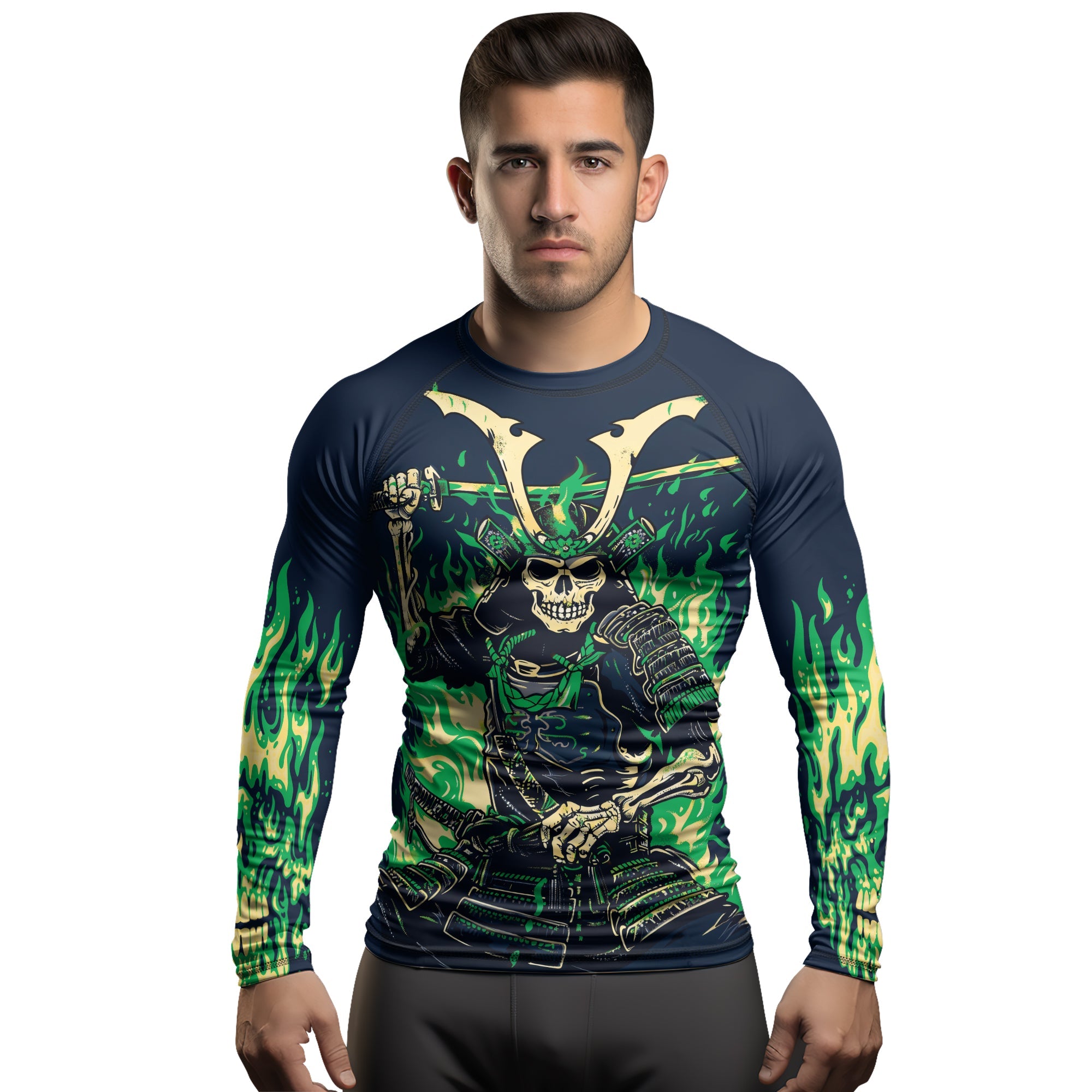 Rashninja Samurai Skull Inferno Men's Long Sleeve Rash Guard