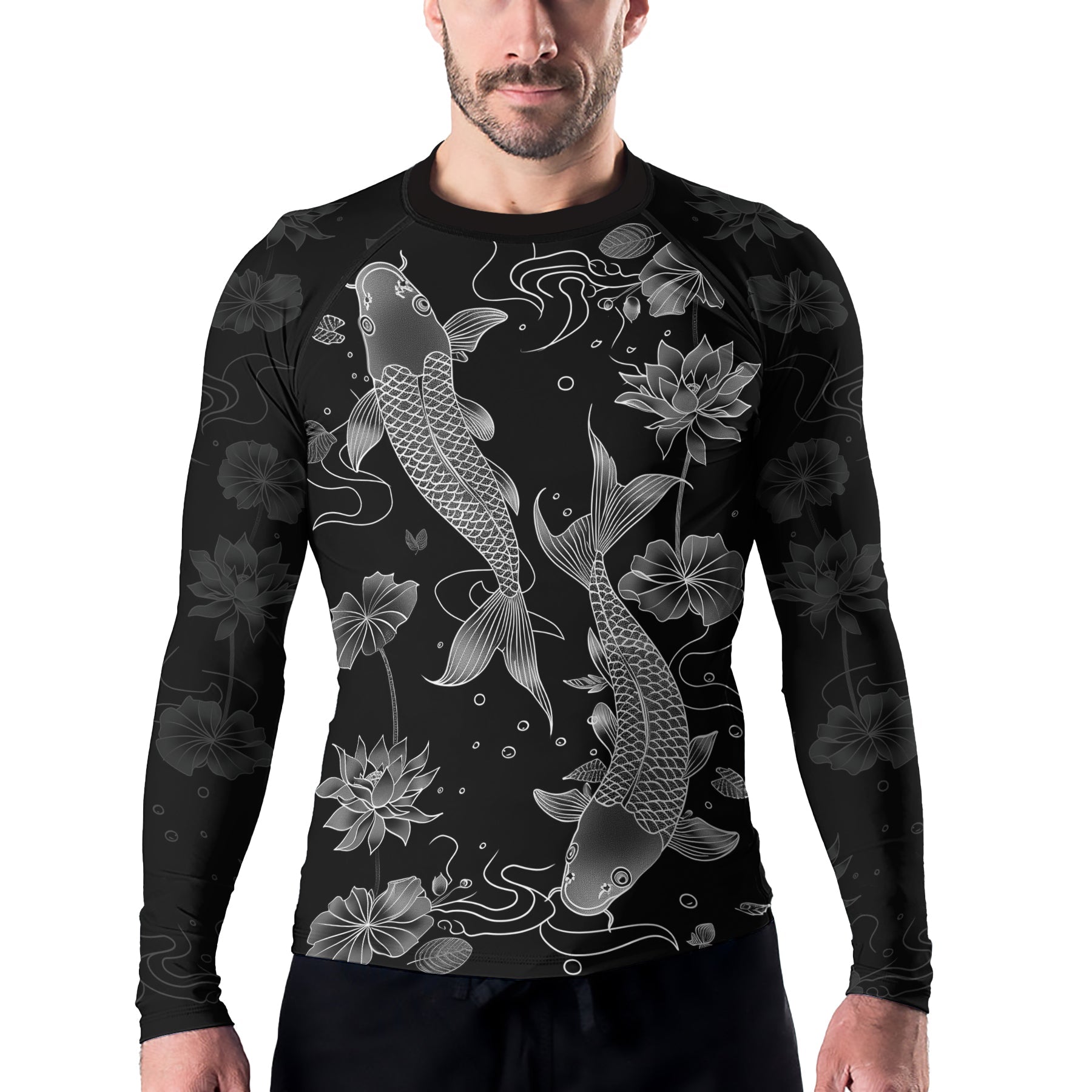 Rashninja Koi Lotus Flow Men's Long Sleeve Rash Guard