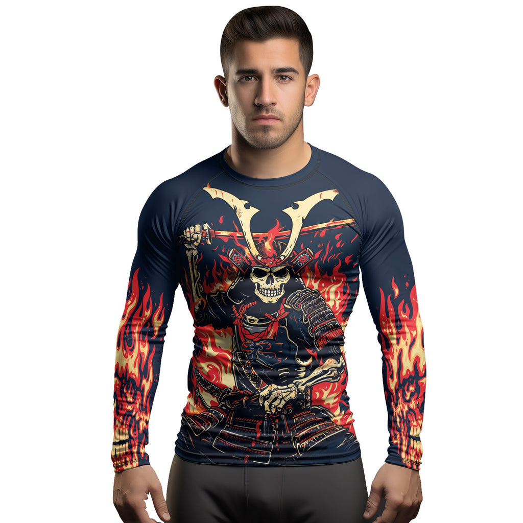 Rashninja Samurai Skull Inferno Men's Long Sleeve Rash Guard