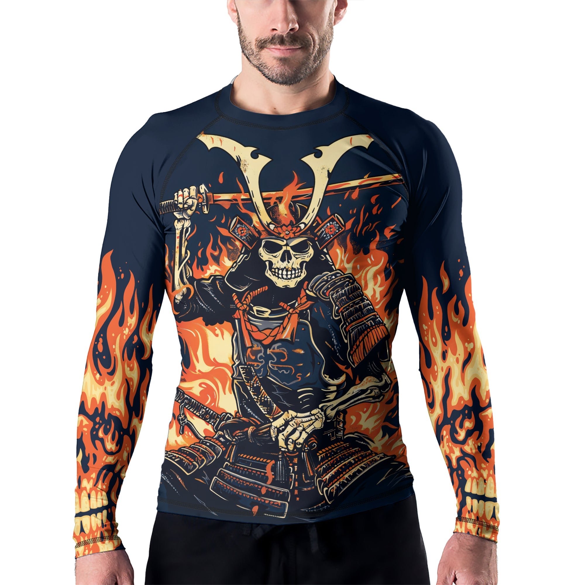Rashninja Samurai Skull Inferno Men's Long Sleeve Rash Guard
