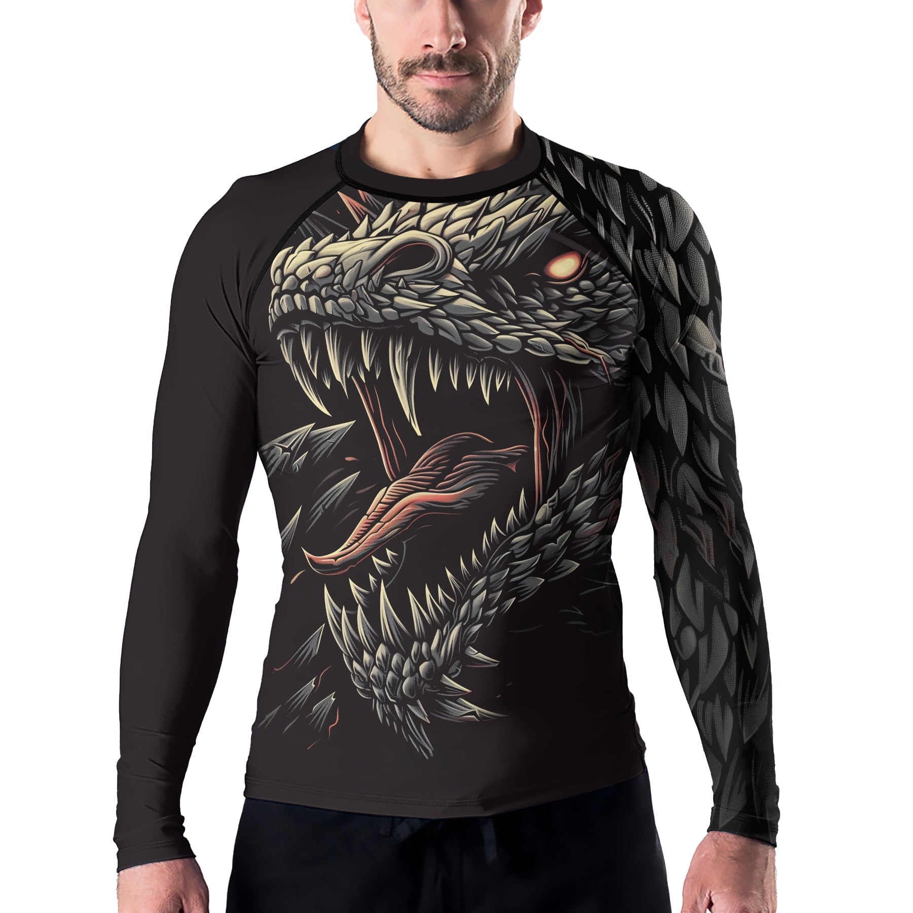 Rashninja Dragon Black White Men's Long Sleeve Rash Guard