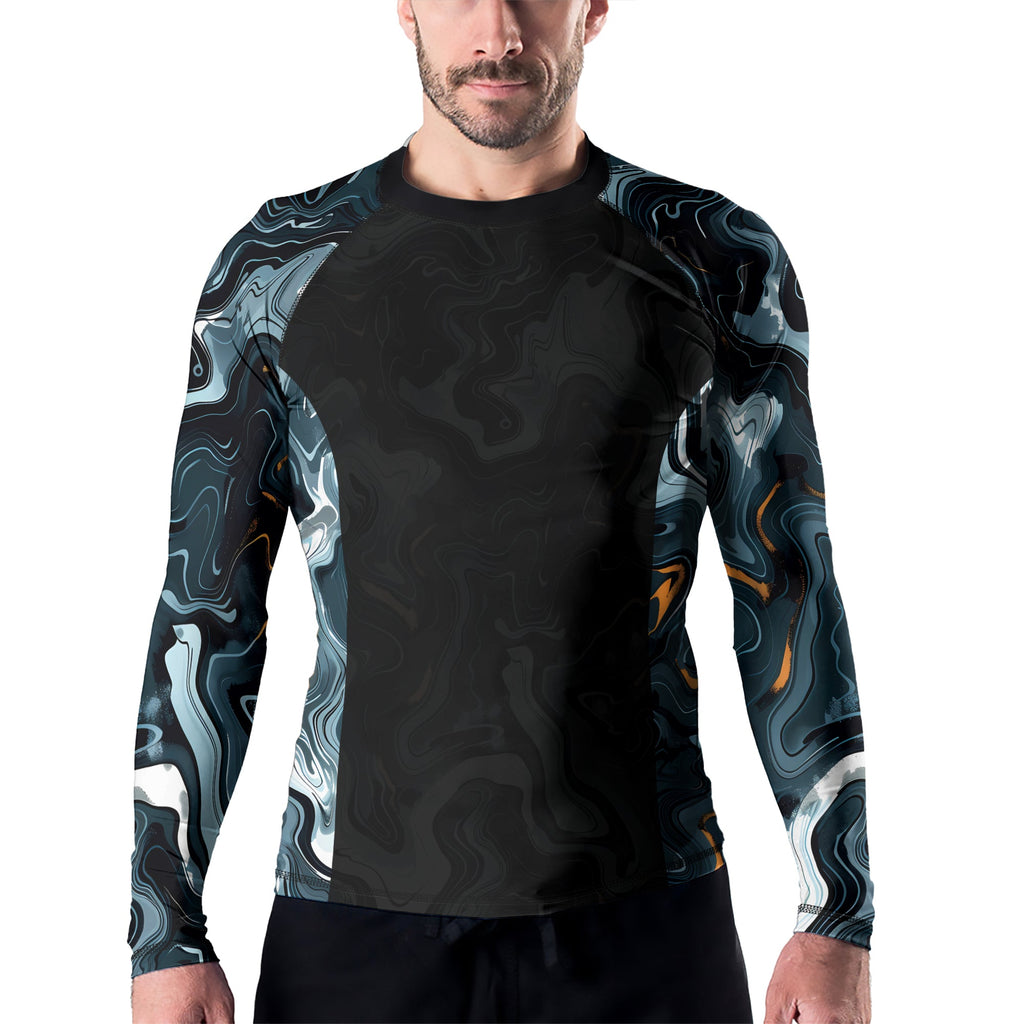 Rashninja Cyber Storm Blue Marble Men's Long Sleeve Rash Guard