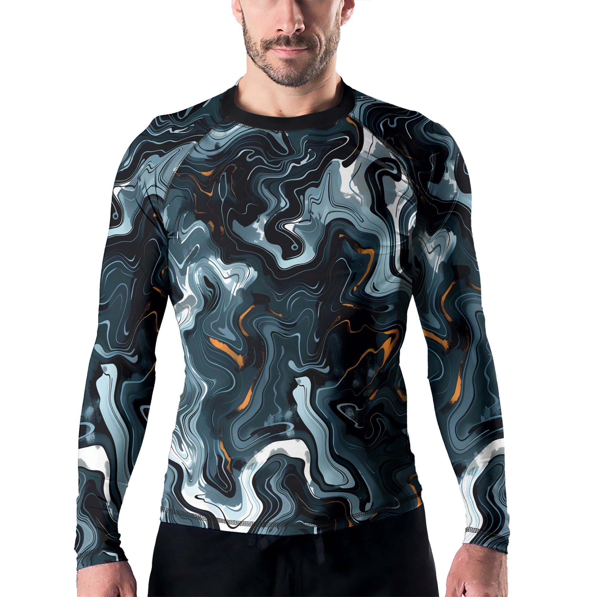 Rashninja Cyber Storm Blue Marble Men's Long Sleeve Rash Guard