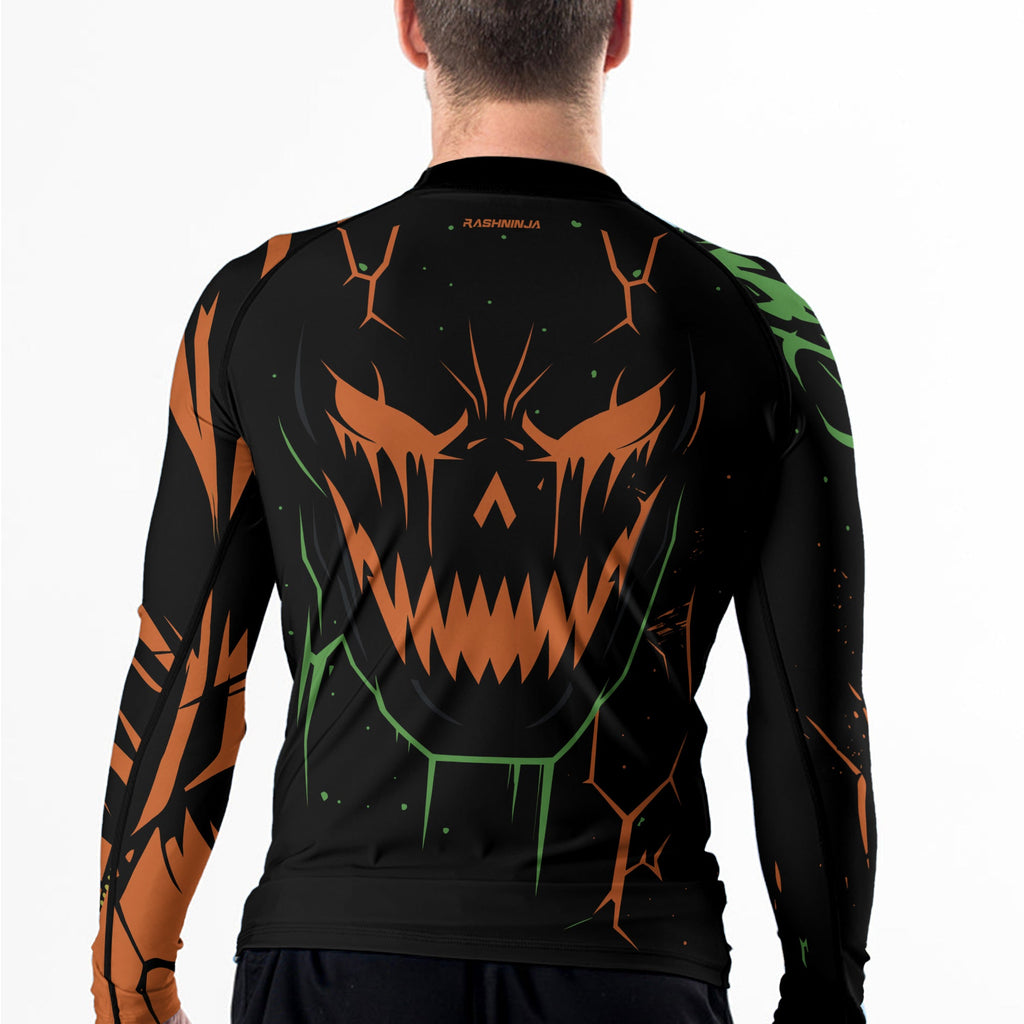 Rashninja Halloween Pumpkin Skull Blaze Men's Long Sleeve Rash Guard