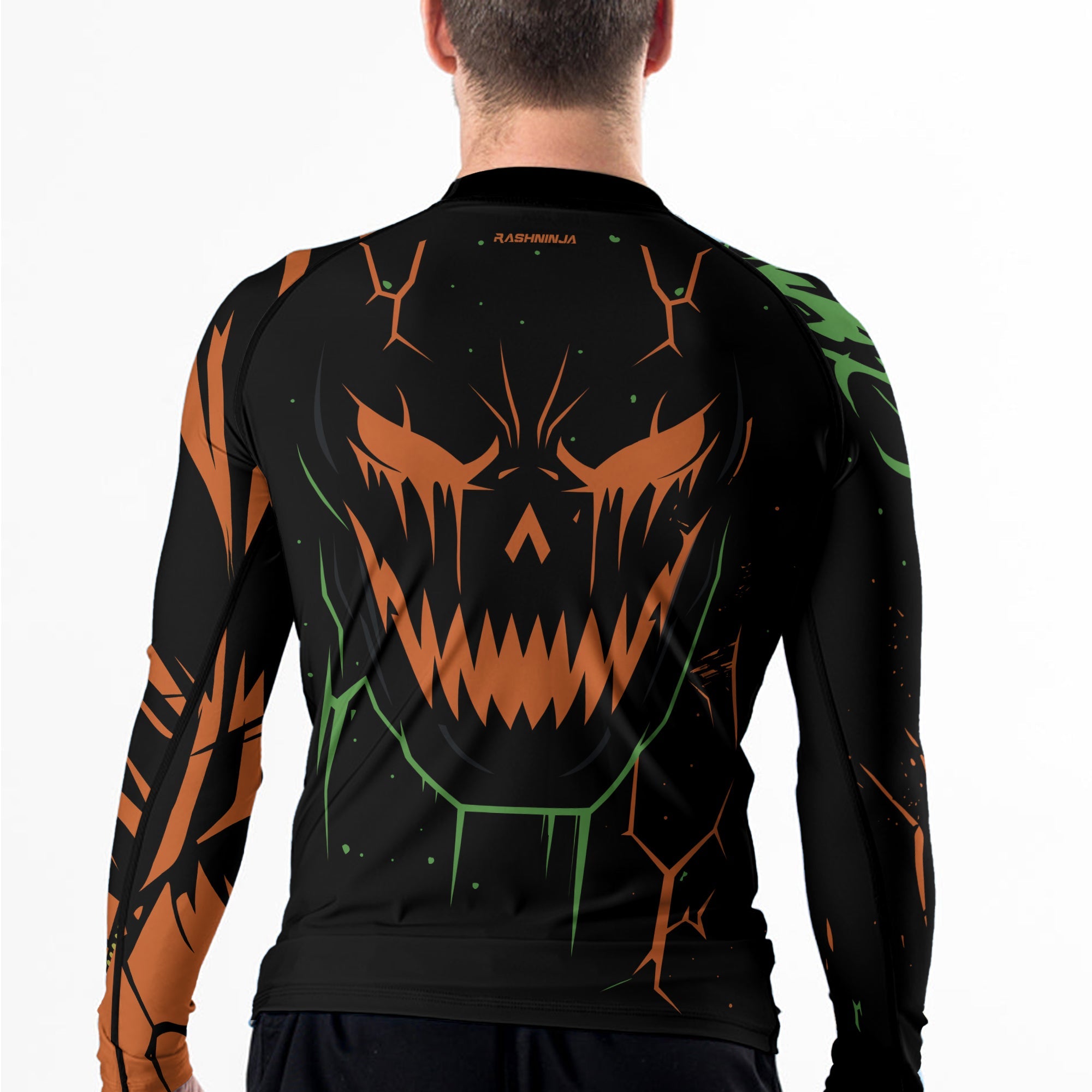 Rashninja Halloween Pumpkin Skull Blaze Men's Long Sleeve Rash Guard
