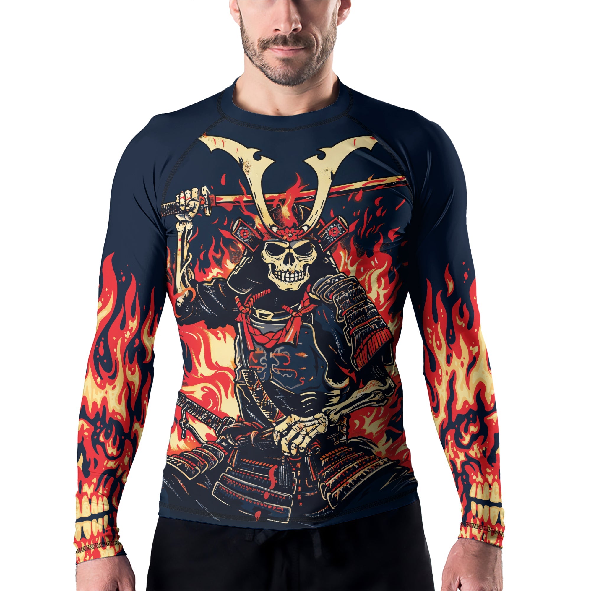 Rashninja Samurai Skull Inferno Men's Long Sleeve Rash Guard