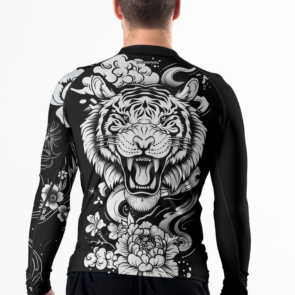 Rashninja Tiger Black White Men's Long Sleeve Rash Guard