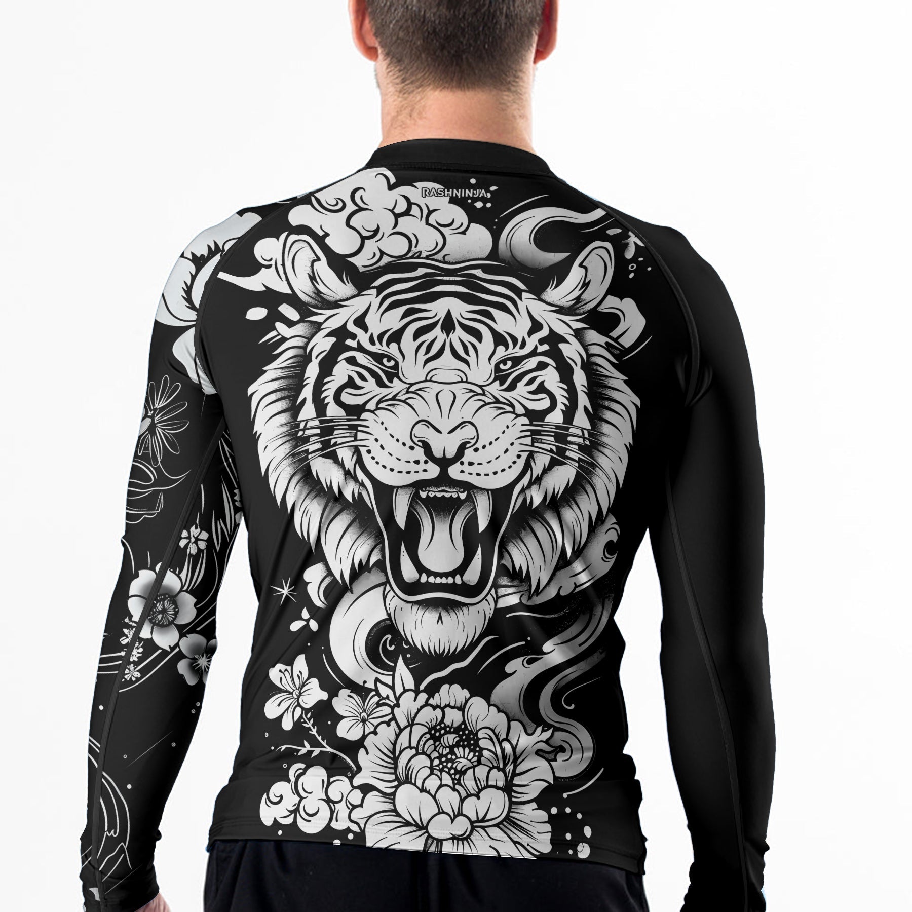 Rashninja Tiger Black White Men's Long Sleeve Rash Guard