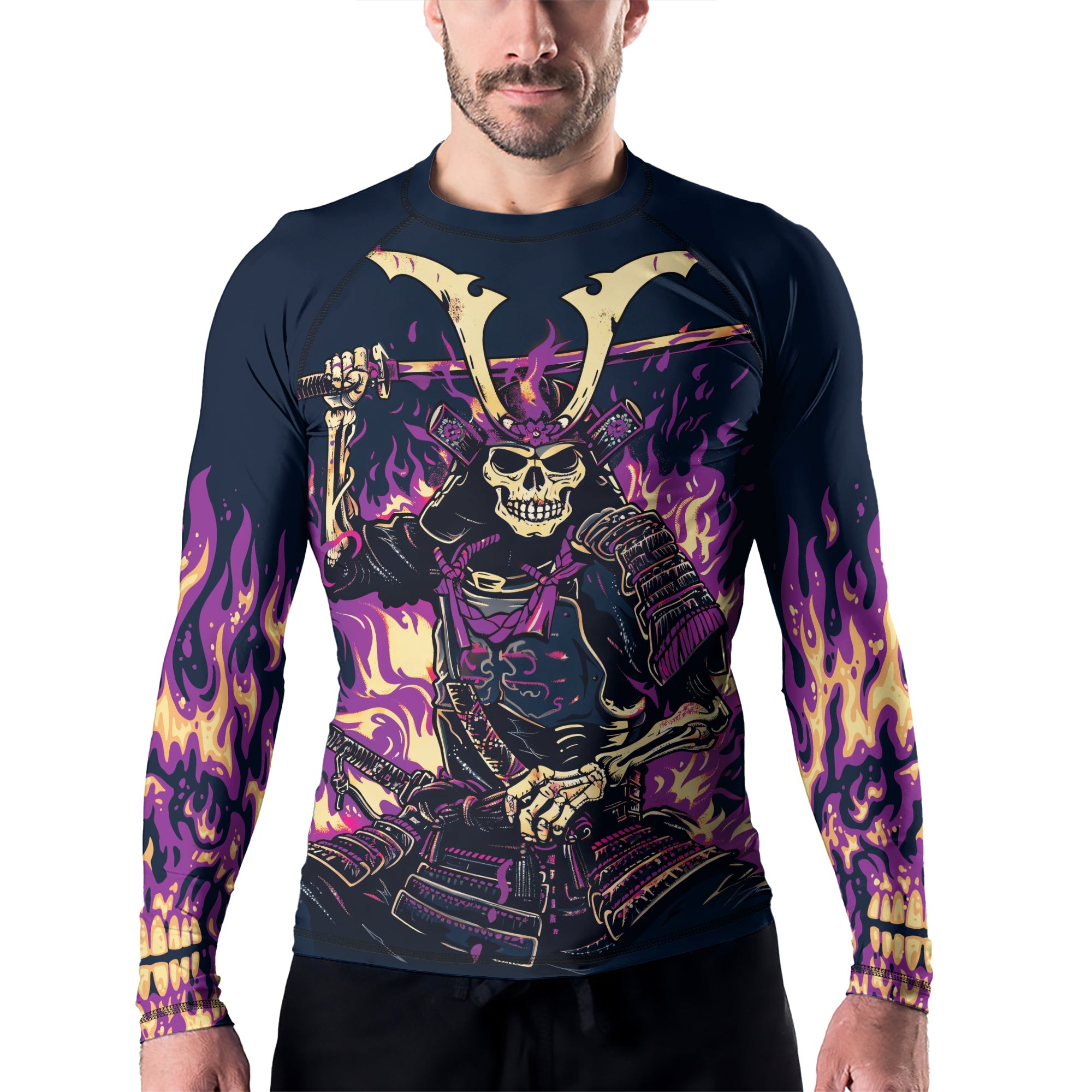 Rashninja Samurai Skull Inferno Men's Long Sleeve Rash Guard