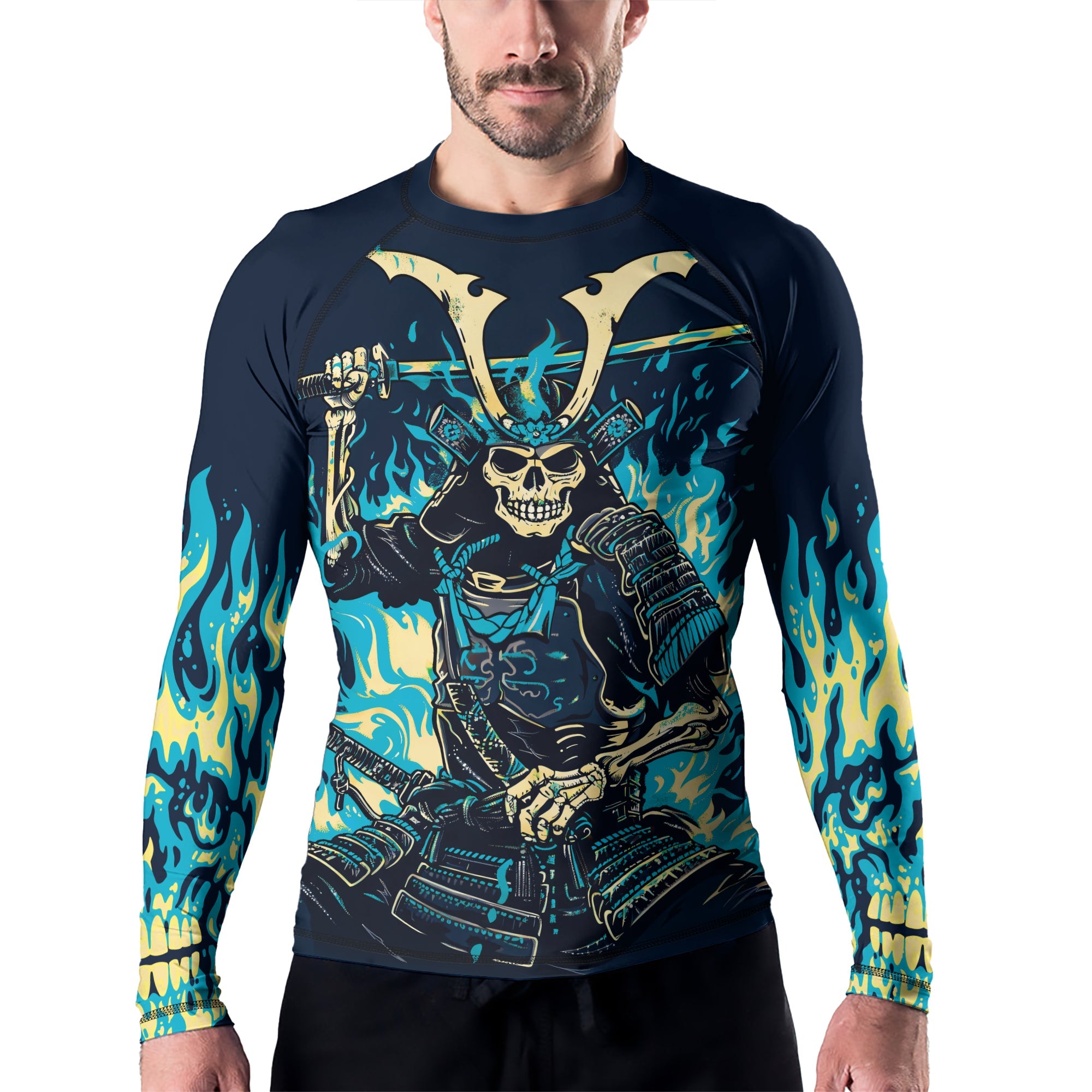 Rashninja Samurai Skull Inferno Men's Long Sleeve Rash Guard