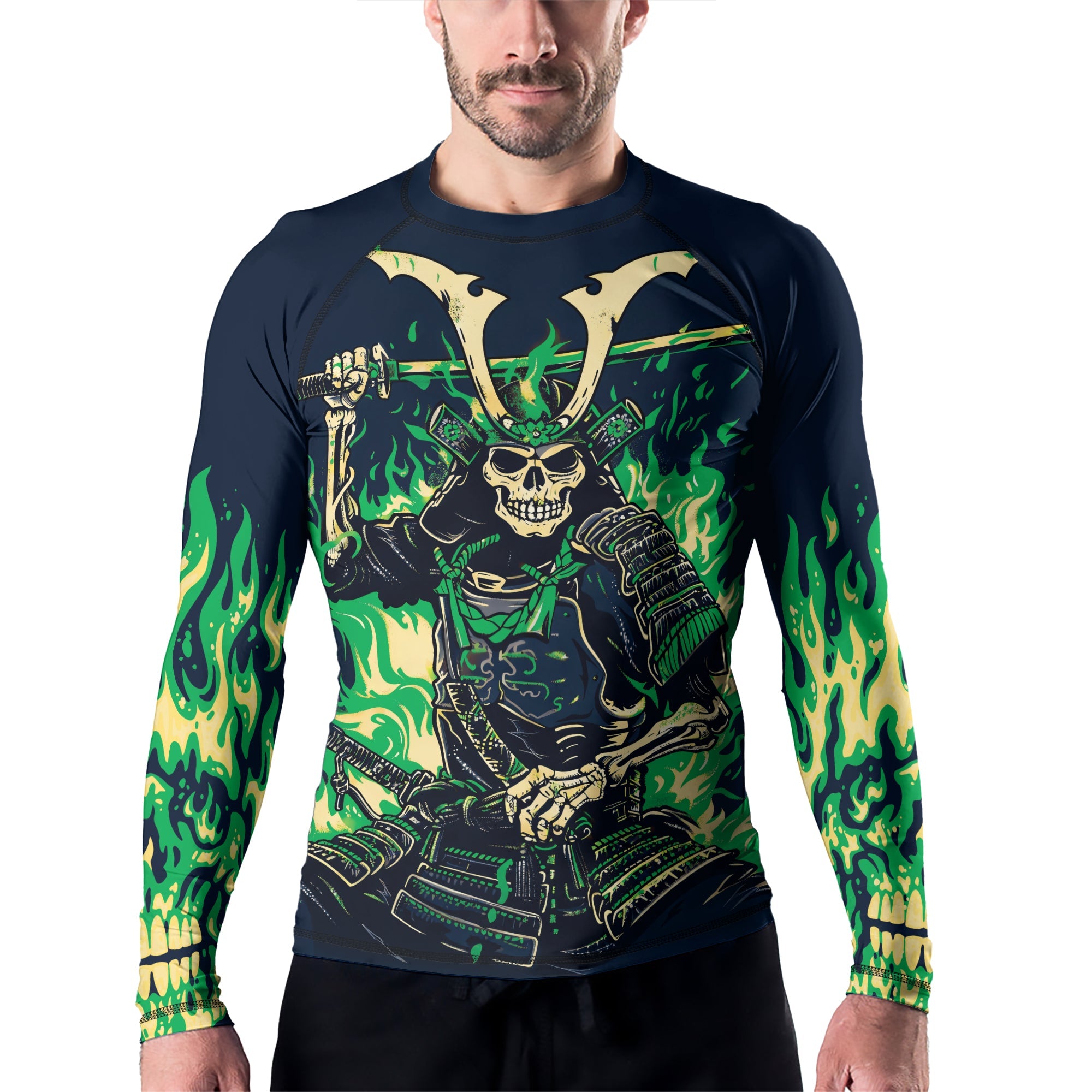 Rashninja Samurai Skull Inferno Men's Long Sleeve Rash Guard