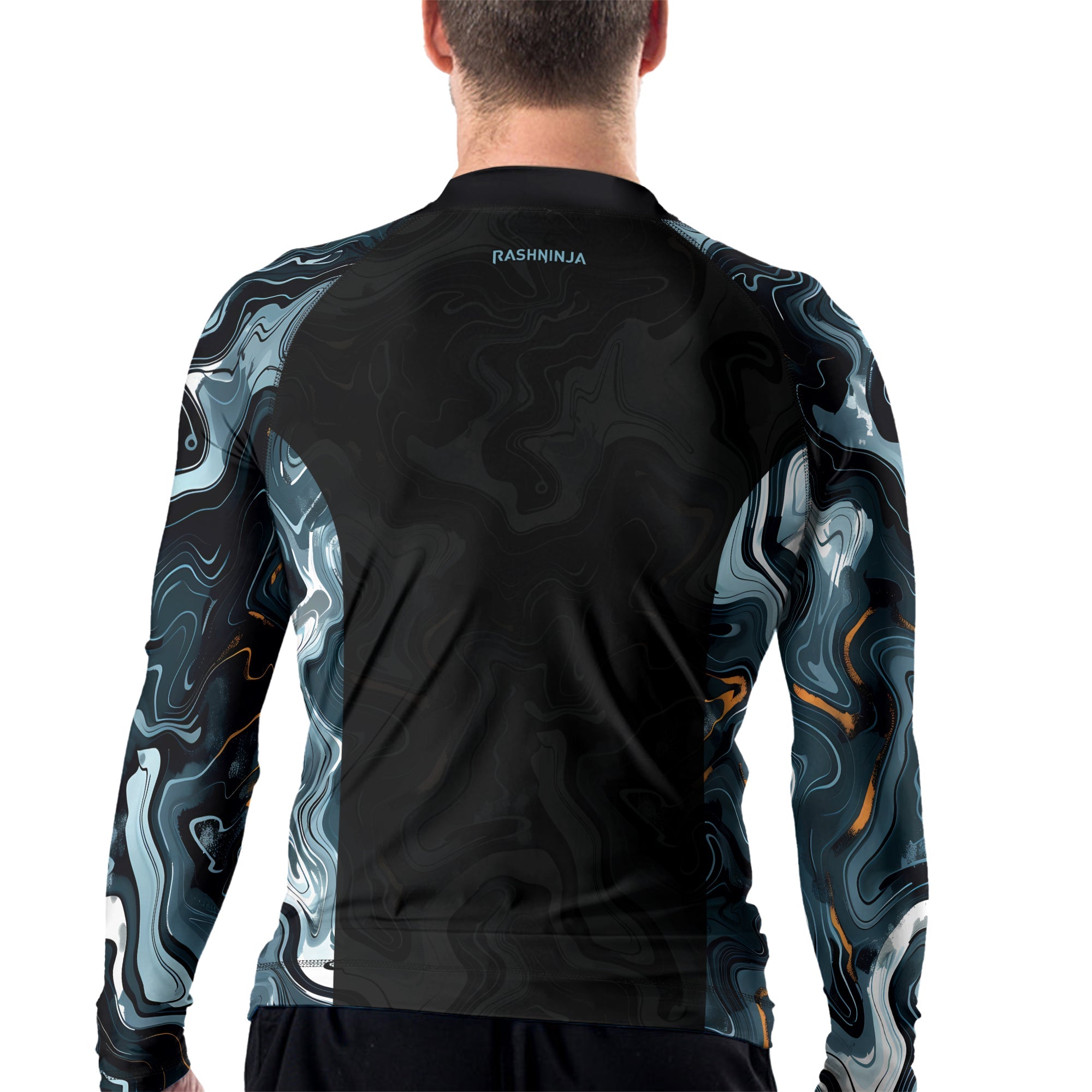 Rashninja Cyber Storm Blue Marble Men's Long Sleeve Rash Guard