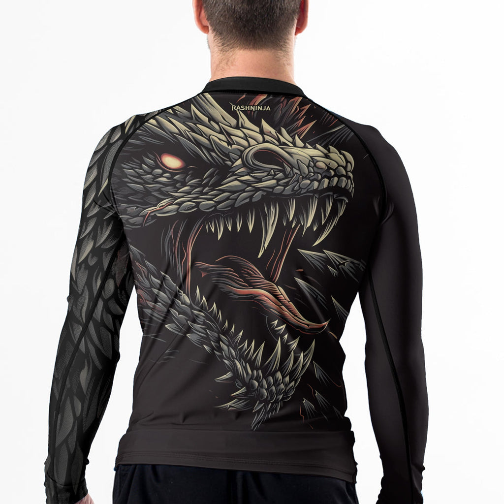 Rashninja Dragon Black White Men's Long Sleeve Rash Guard