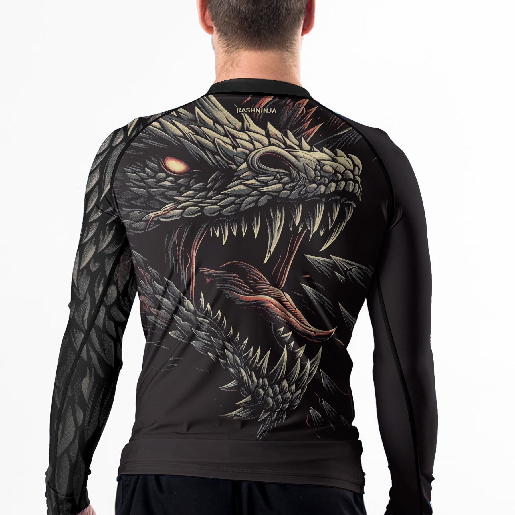 Rashninja Dragon Black White Men's Long Sleeve Rash Guard