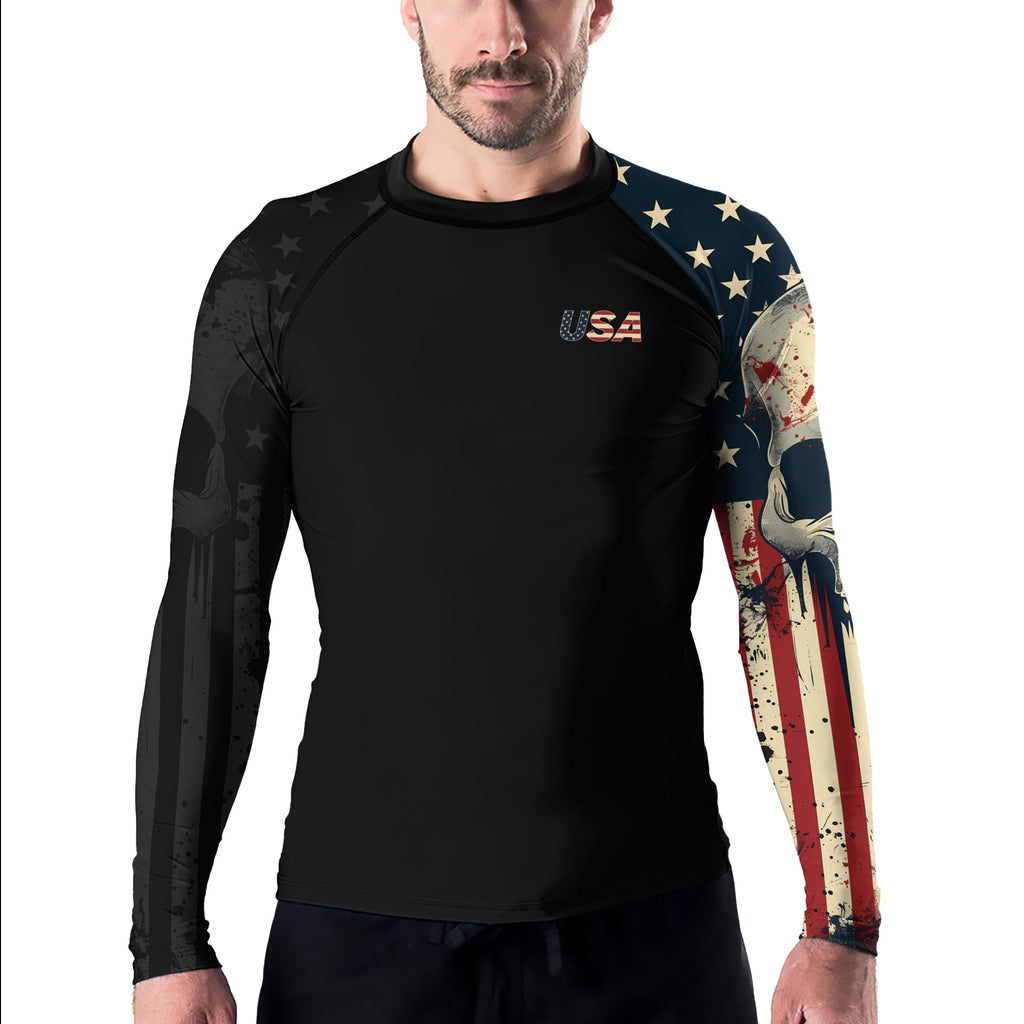 Rashninja Patriotic Skull Men's Long Sleeve Rash Guard