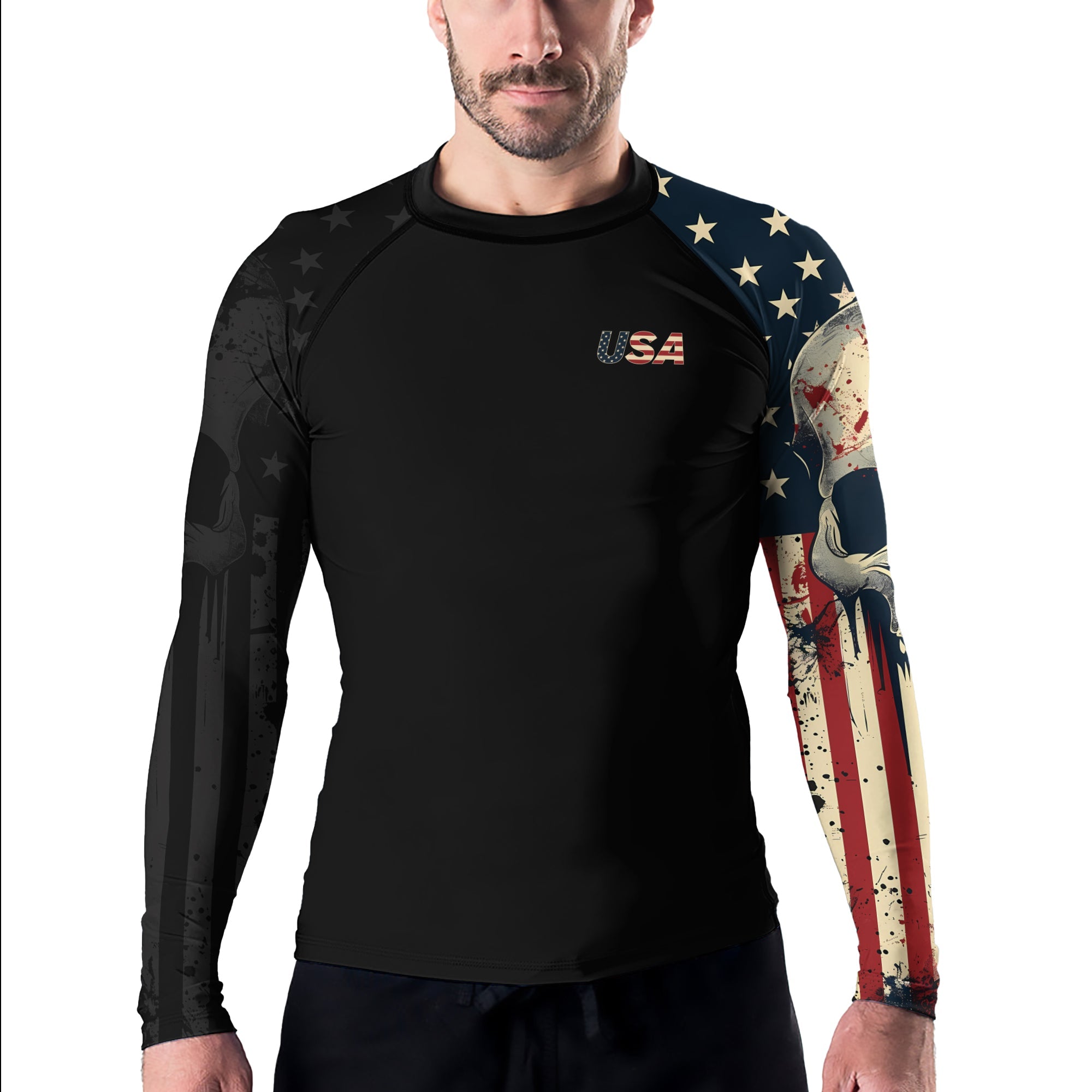 Rashninja Patriotic Skull Men's Long Sleeve Rash Guard