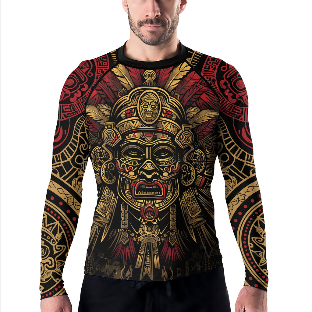 Rashninja Aztec Pyramid Ritual Men's Long Sleeve Rash Guard
