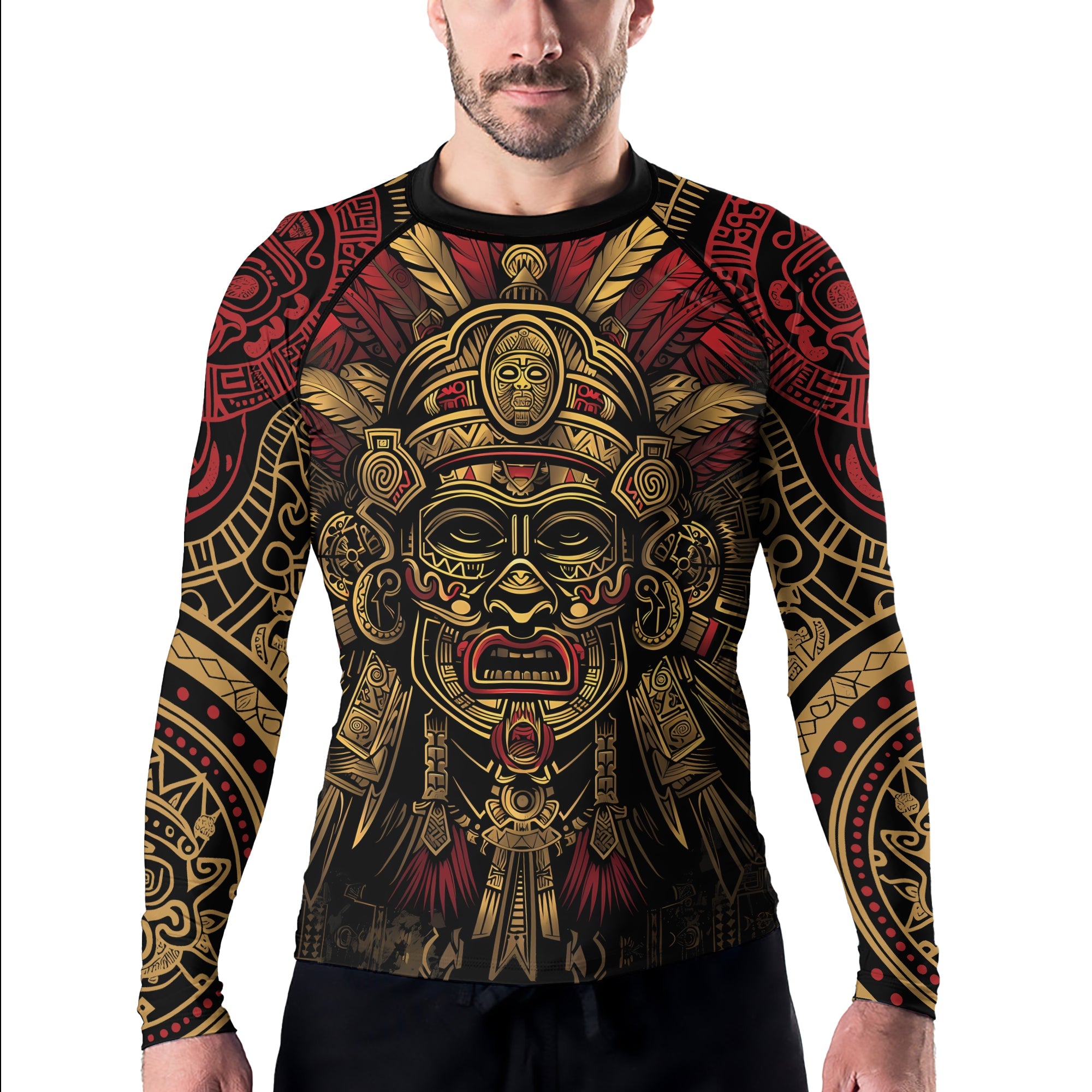 Rashninja Aztec Pyramid Ritual Men's Long Sleeve Rash Guard