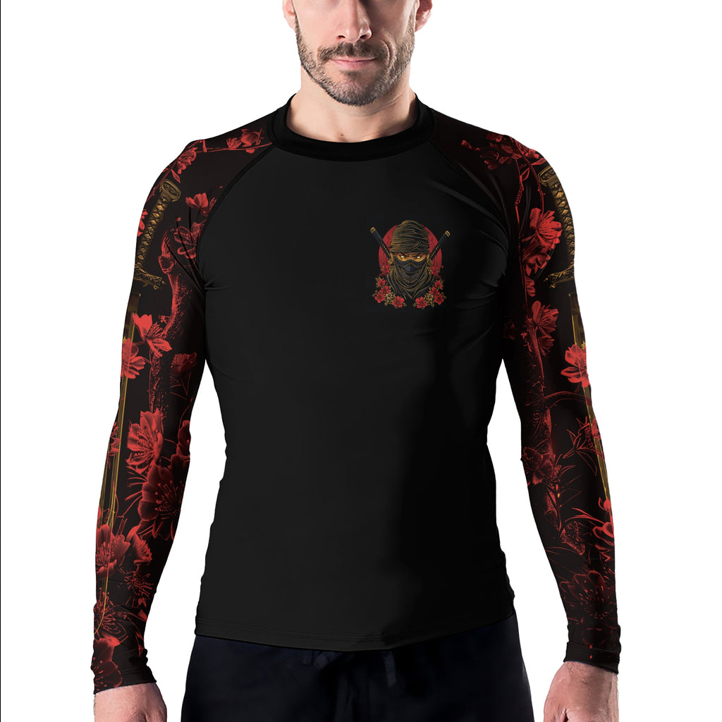 Rashninja Ninja Crimson Blossom Men's Long Sleeve Rash Guard