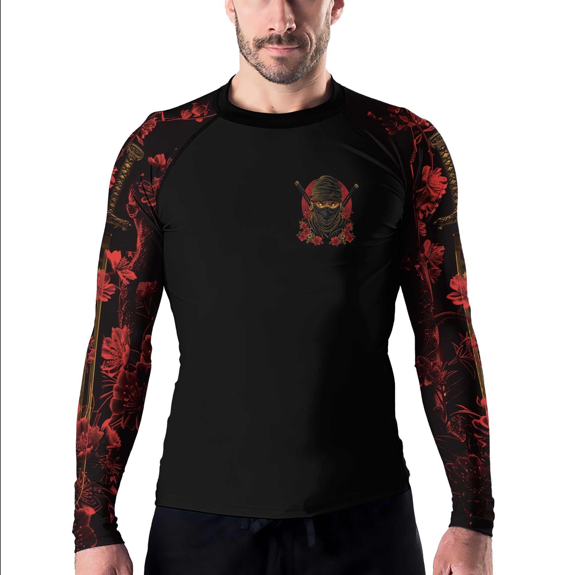 Rashninja Ninja Crimson Blossom Men's Long Sleeve Rash Guard