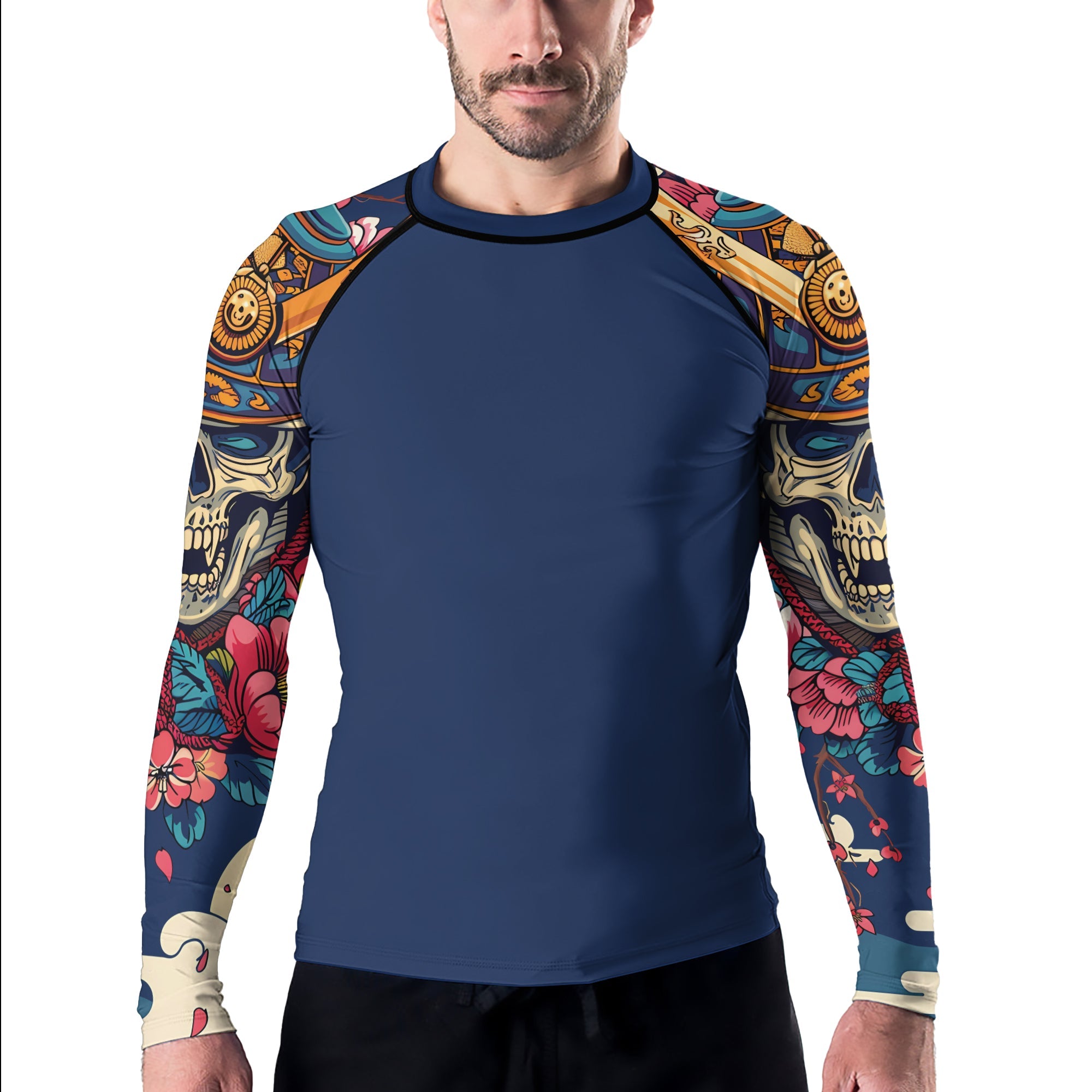 Rashninja Samurai Skull Blossom Men's Long Sleeve Rash Guard