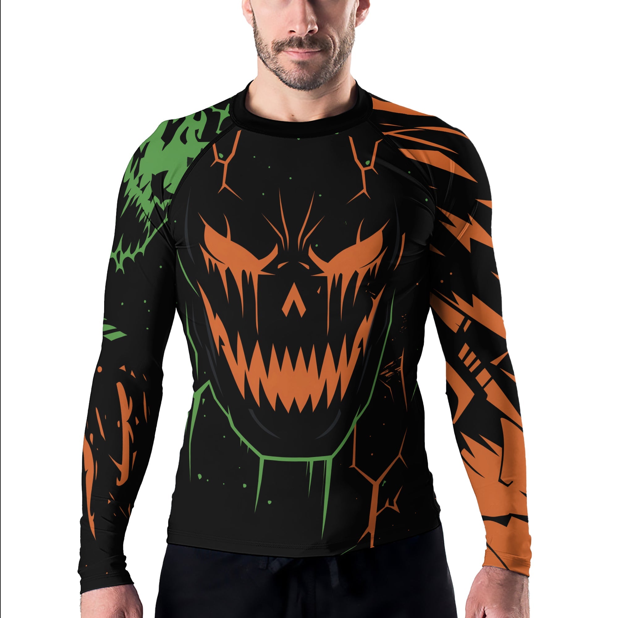 Rashninja Halloween Pumpkin Skull Blaze Men's Long Sleeve Rash Guard