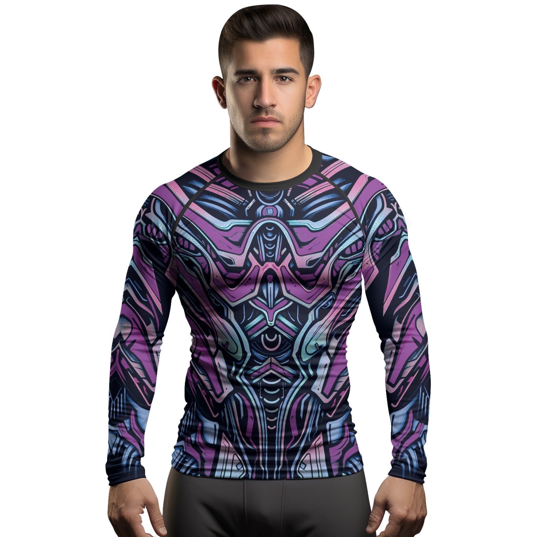 Rashninja Cyber Biomechanic Purple Blue Men's Long Sleeve Rash Guard