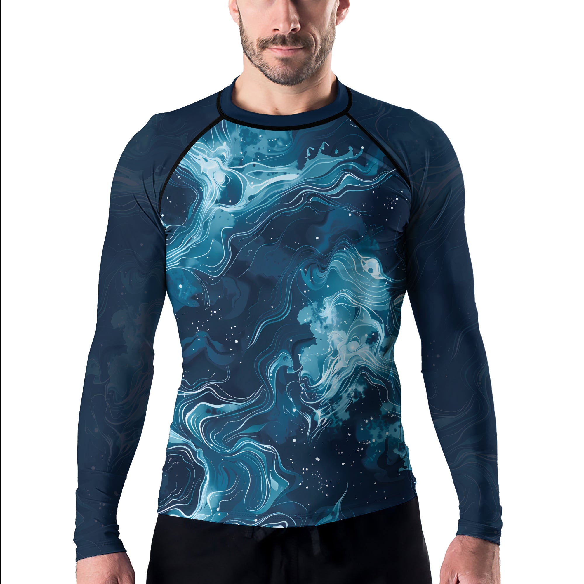 Rashninja Cyber Storm Blue Men's Long Sleeve Rash Guard