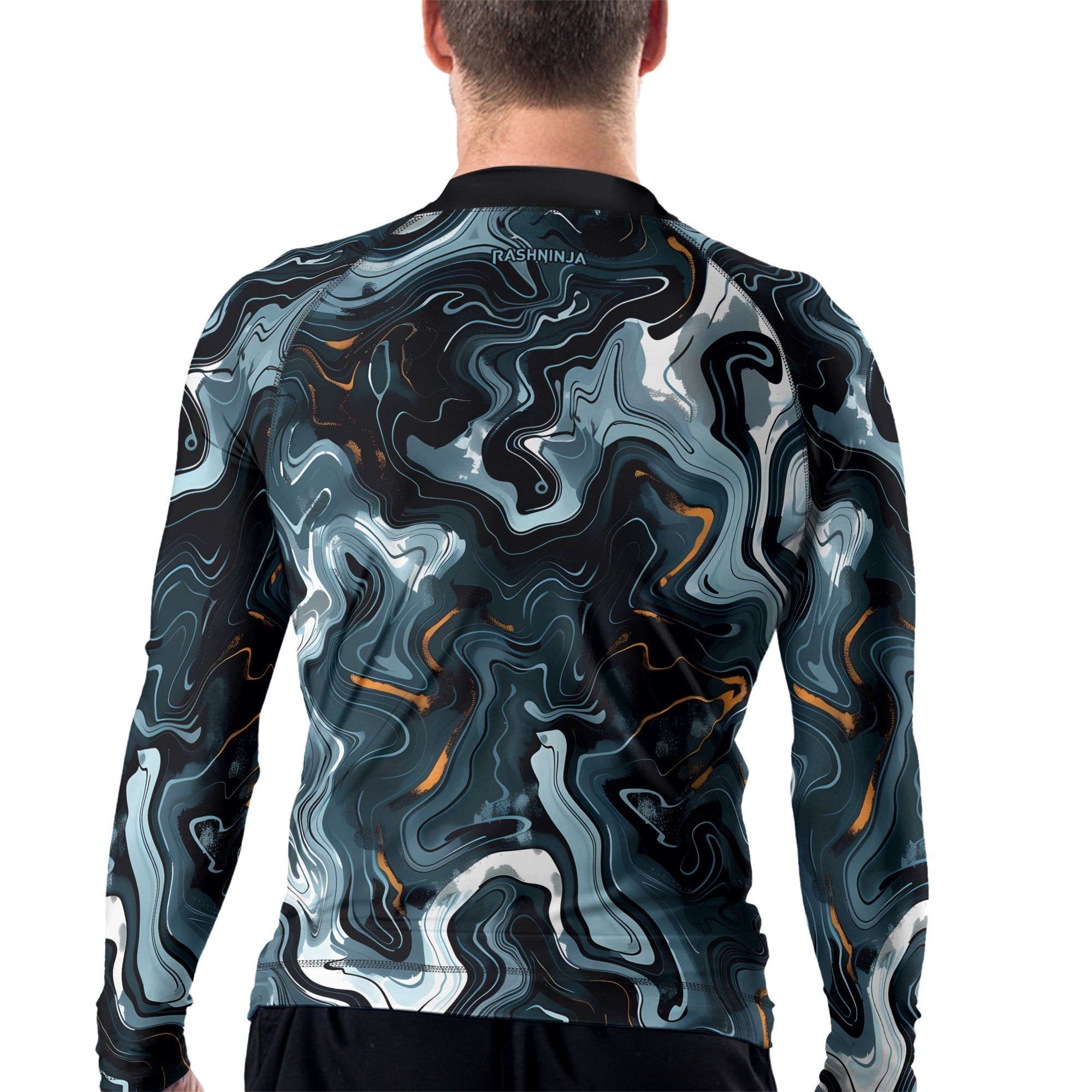 Rashninja Cyber Storm Blue Marble Men's Long Sleeve Rash Guard