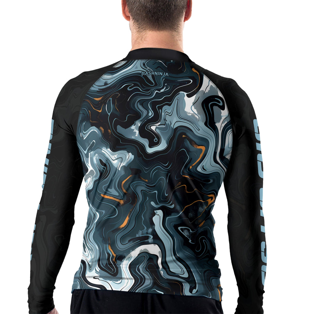 Rashninja Cyber Storm Blue Marble Men's Long Sleeve Rash Guard