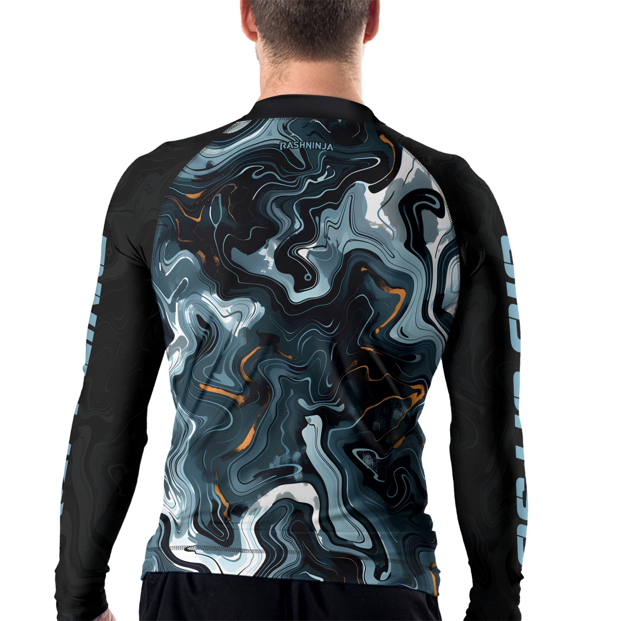Rashninja Cyber Storm Blue Marble Men's Long Sleeve Rash Guard