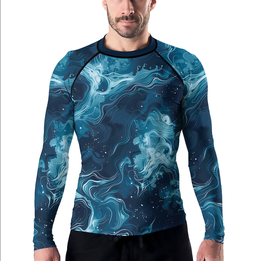 Rashninja Cyber Storm Blue Men's Long Sleeve Rash Guard