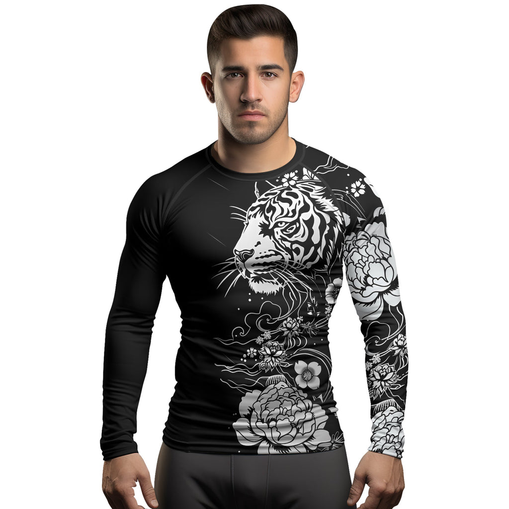 Rashninja Tiger Black White Men's Long Sleeve Rash Guard