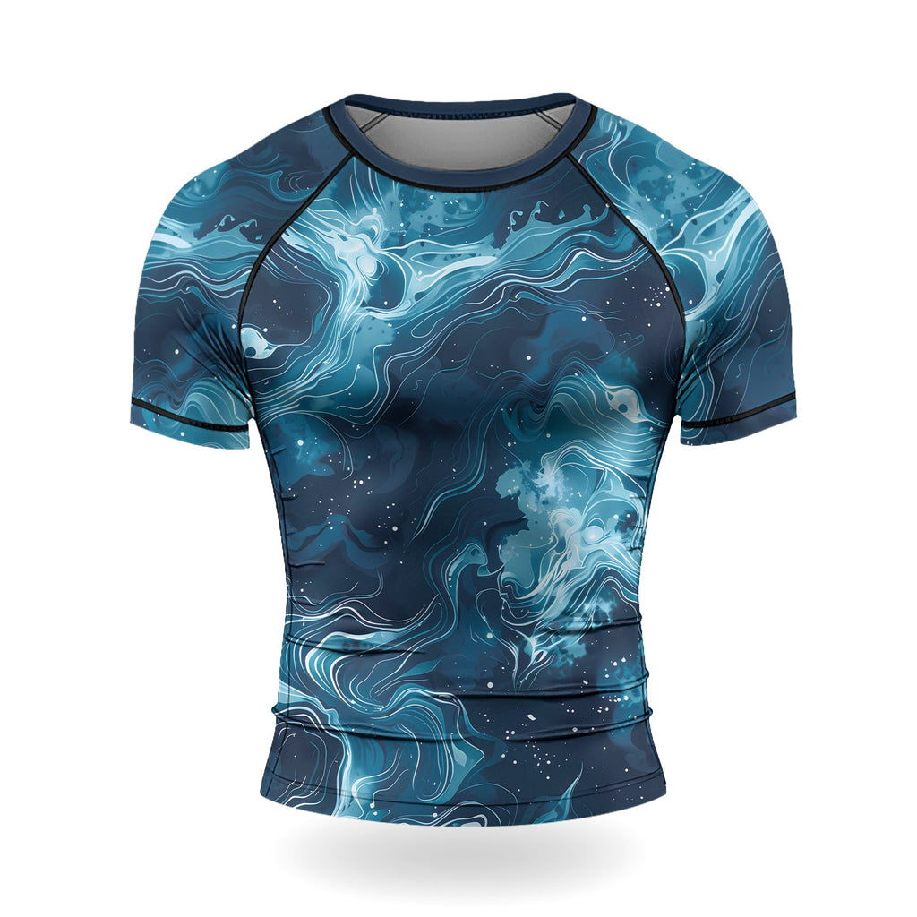 Rashninja Cyber Storm Blue Men's Short Sleeve Rash Guard