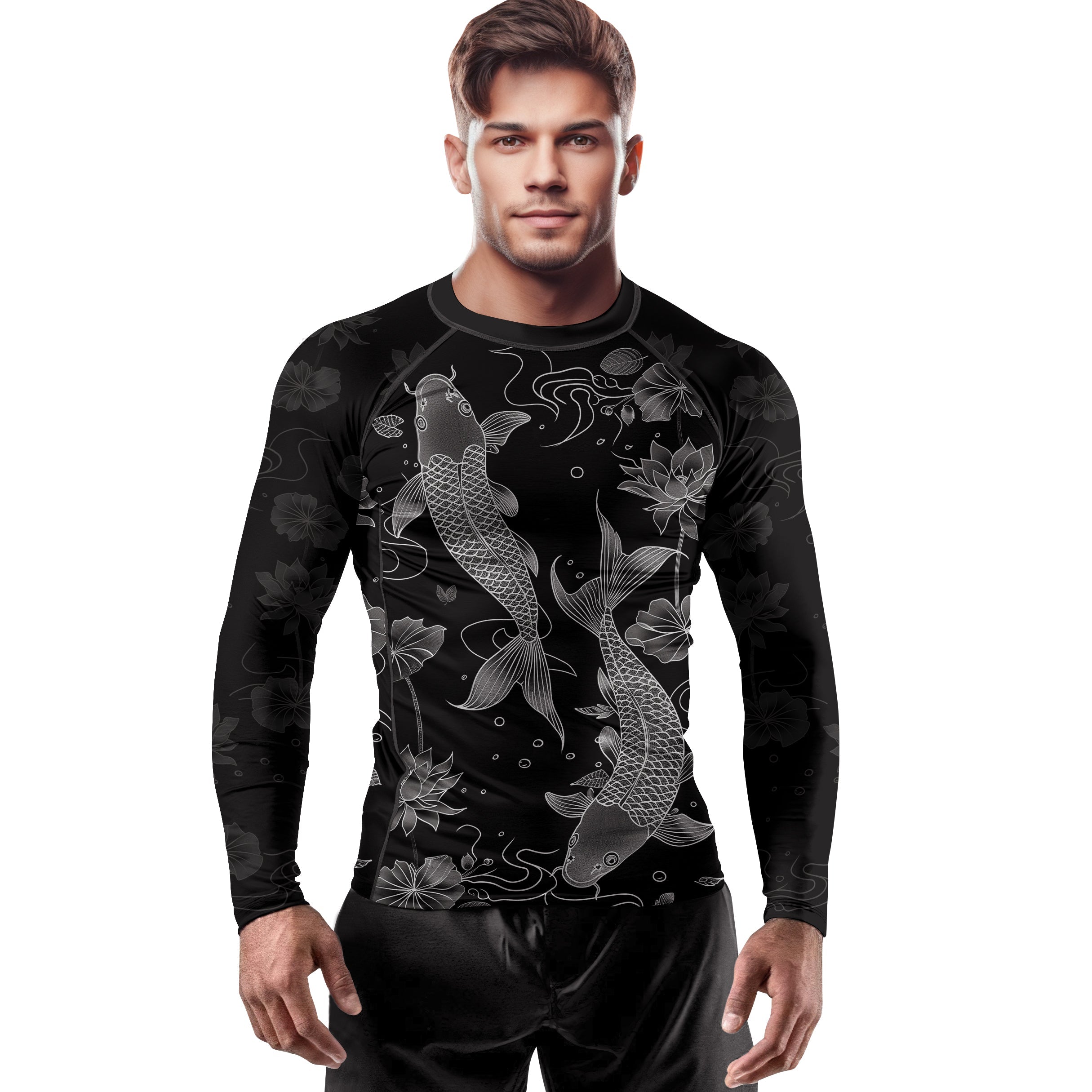 Rashninja Koi Lotus Flow Men's Long Sleeve Rash Guard