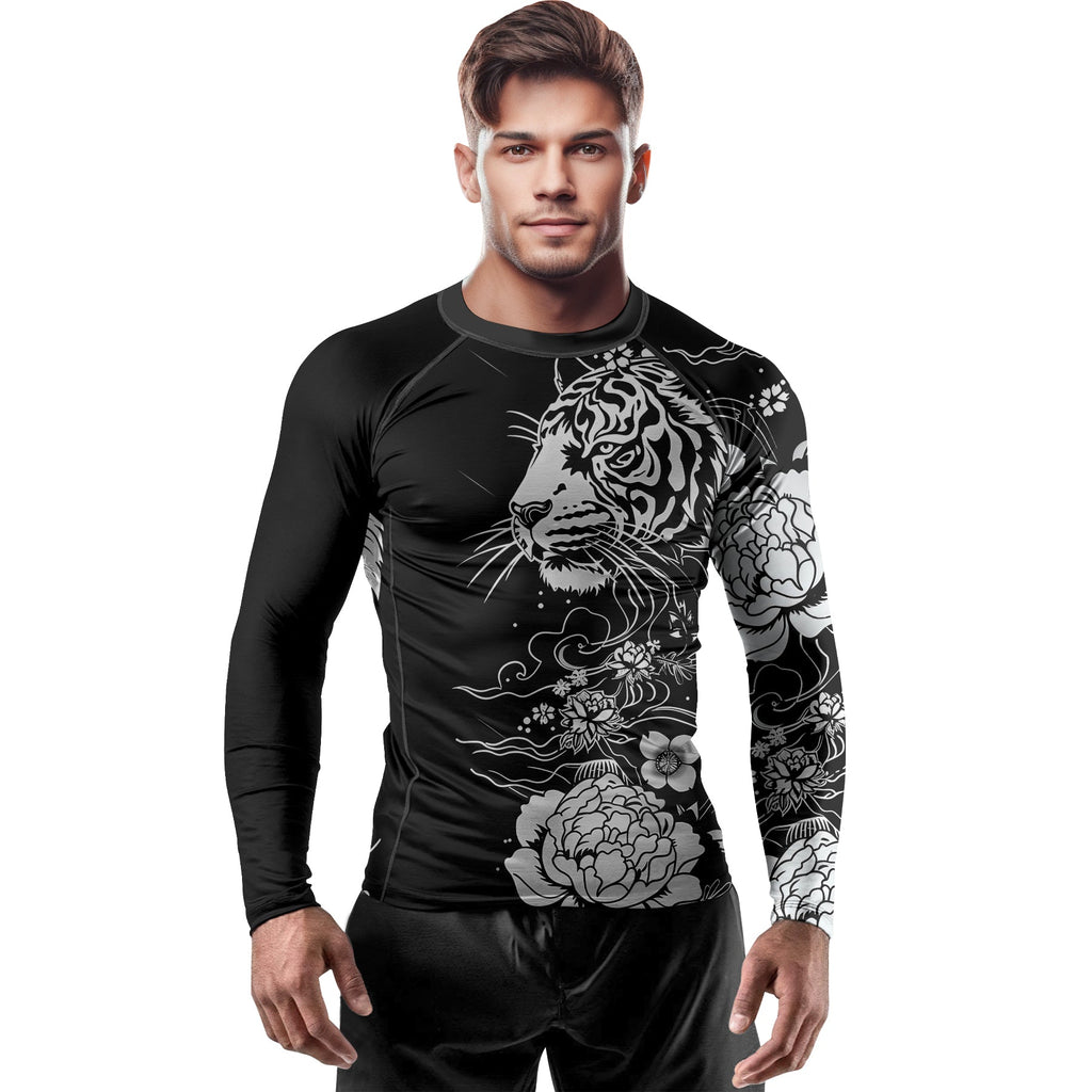 Rashninja Tiger Black White Men's Long Sleeve Rash Guard