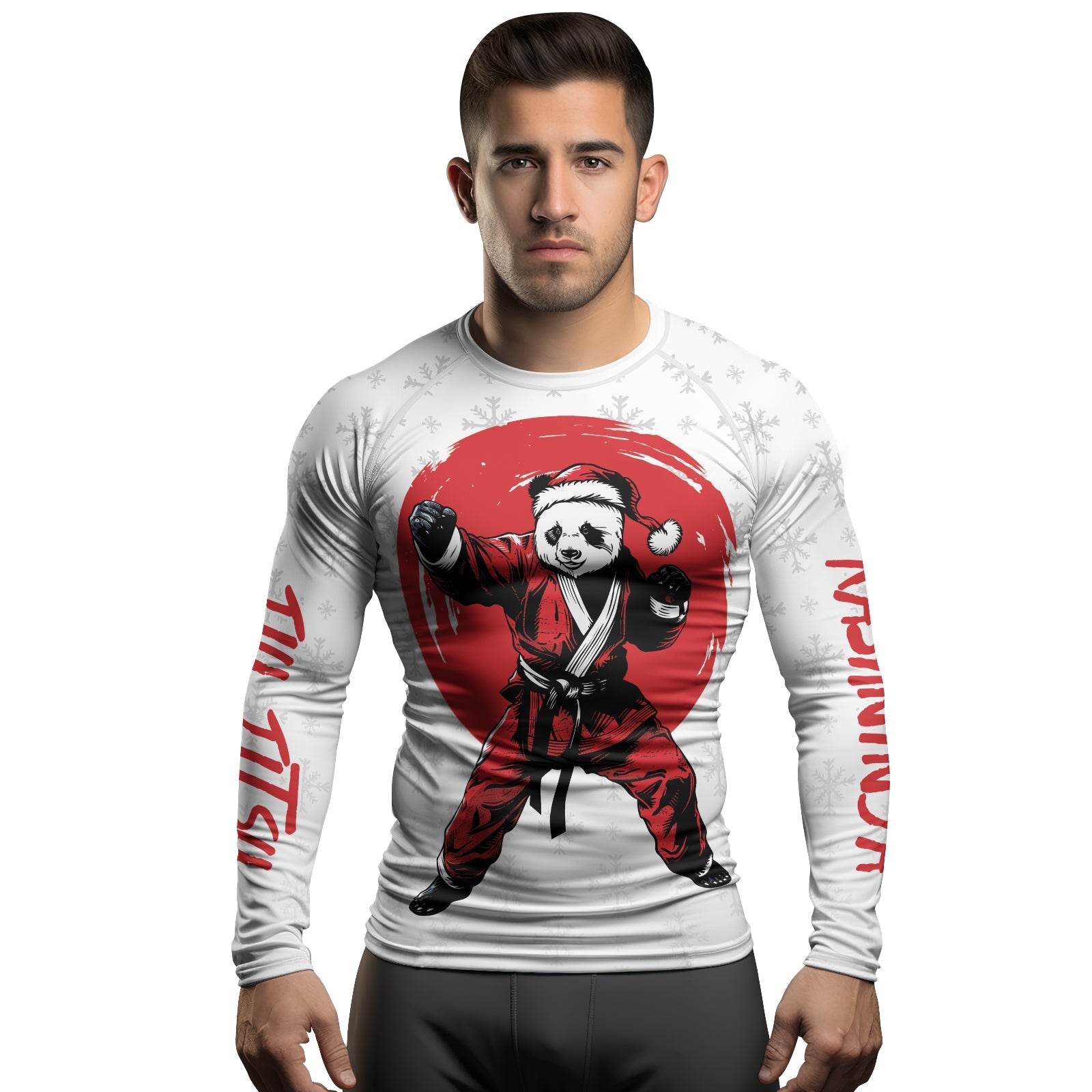 Rashninja White Santa Panda Kung Fu Men's Long Sleeve Rash Guard