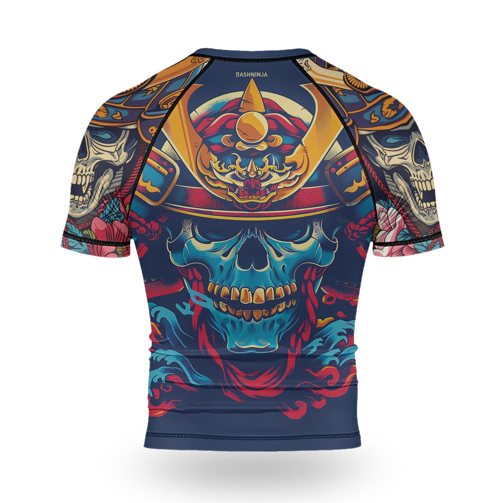 Rashninja Samurai Skull Blossom Men's Short Sleeve Rash Guard