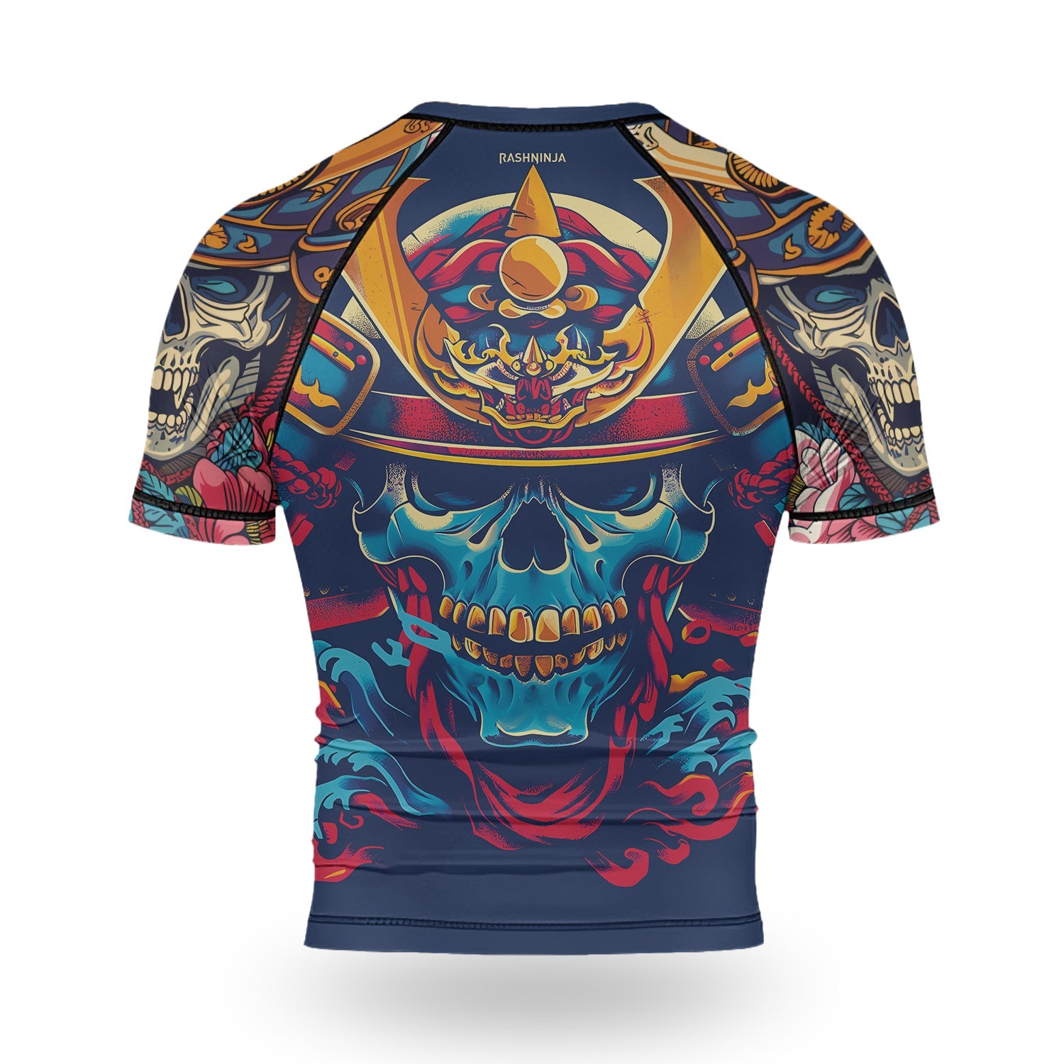 Rashninja Samurai Skull Blossom Men's Short Sleeve Rash Guard
