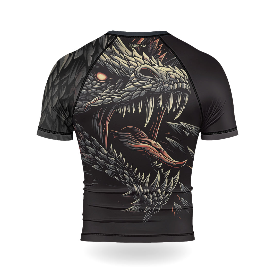 Rashninja Dragon Black White Men's Short Sleeve Rash Guard