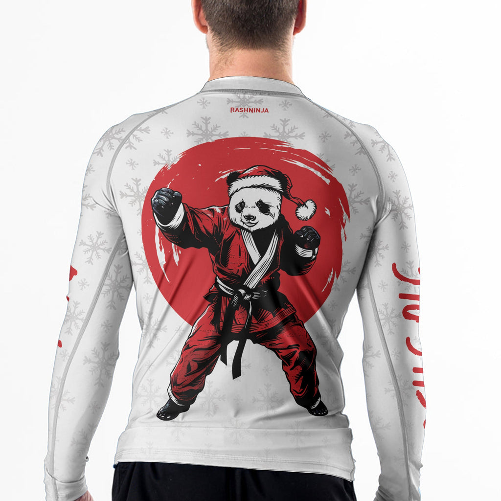 Rashninja White Santa Panda Kung Fu Men's Long Sleeve Rash Guard