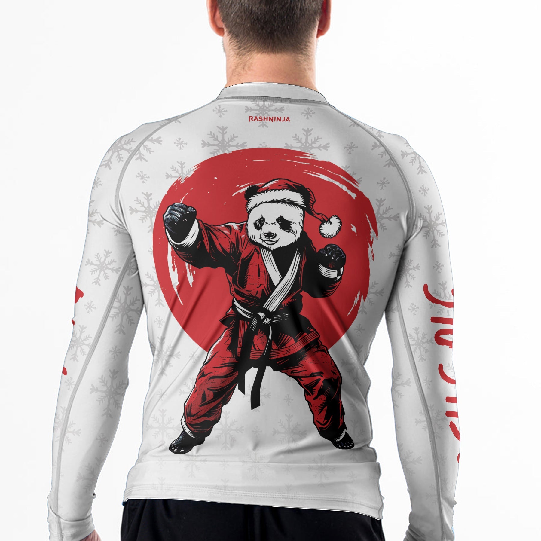Rashninja White Santa Panda Kung Fu Men's Long Sleeve Rash Guard