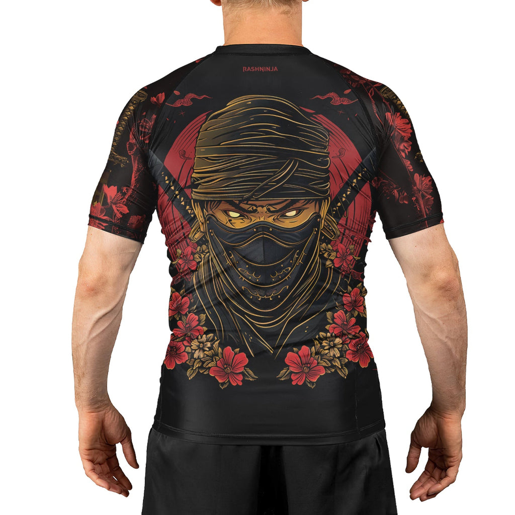 Rashninja Ninja Crimson Blossom Men's Short Sleeve Rash Guard