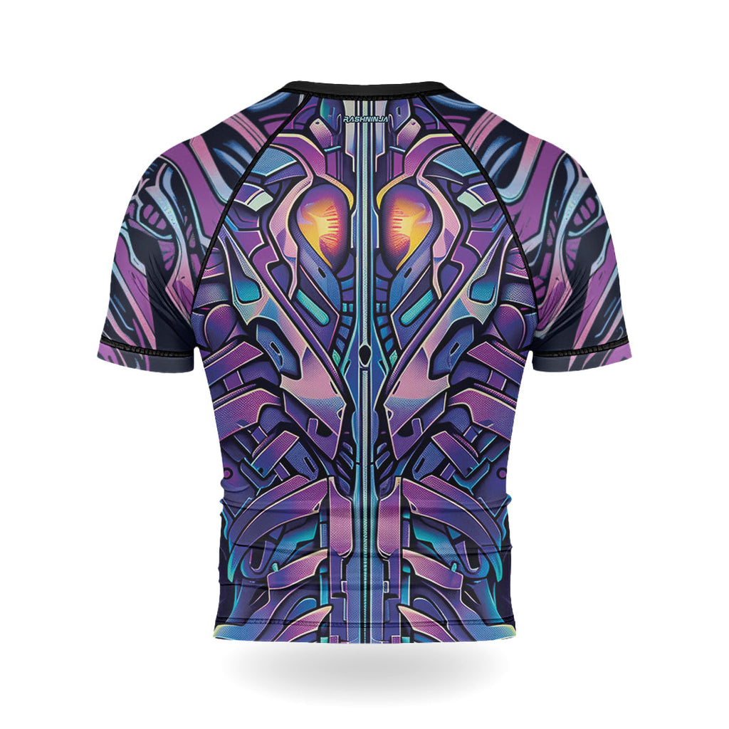 Rashninja Cyber Biomechanic Purple Blue Men's Short Sleeve Rash Guard
